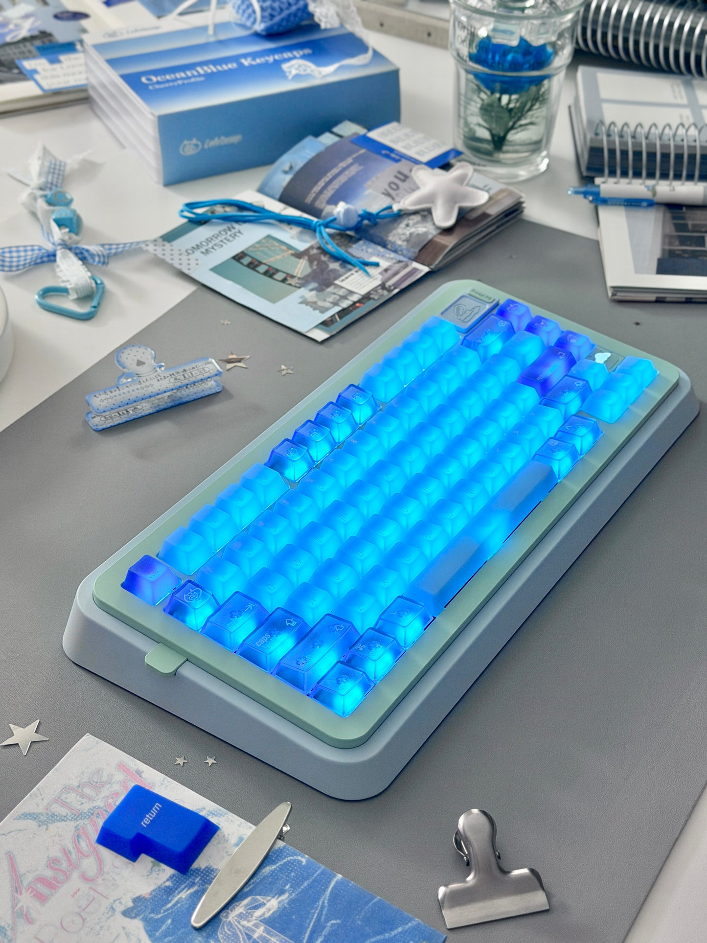 ONLY 1 Instock Prebuilt Aluminum Custom Mechanical Keyboard Blue Green Soap75 Wireless Set