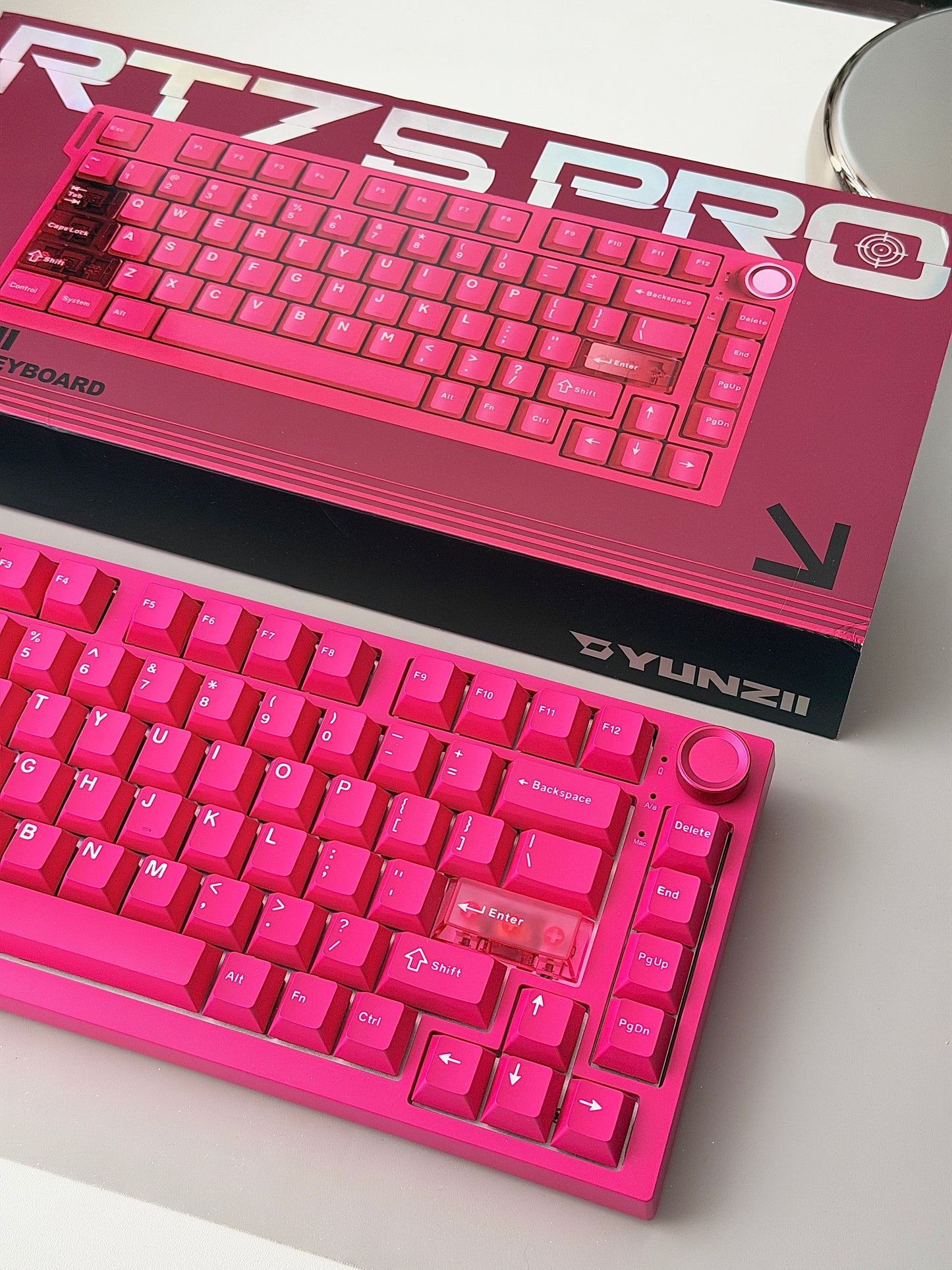 Unboxing Clearance ONLY 1 Instock YUNZII RT75 PRO Magnetic Switch Wireless Gaming Keyboard + Pink Camo Keycaps