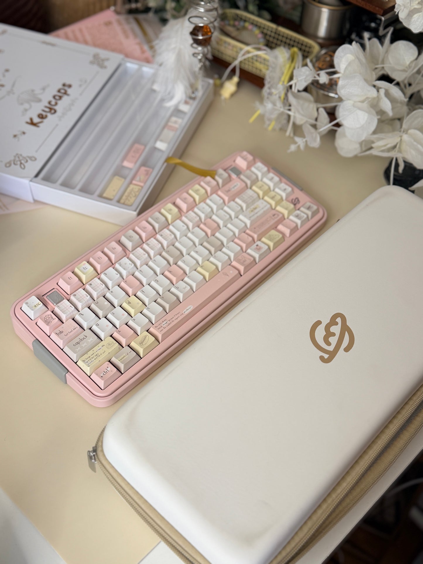 ONLY 1 Instock Prebuilt Aluminum Customized Mechanical Keyboard Bread75 Pale Pink Set