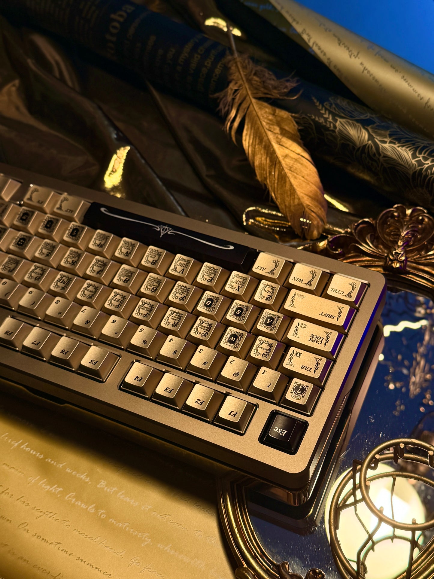 ONLY 1 Instock Prebuilt Aluminum Customized Mechanical Keyboard Buff75 Golden Black + taptempo Fantastic Beasts Medal-Coated Keycaps