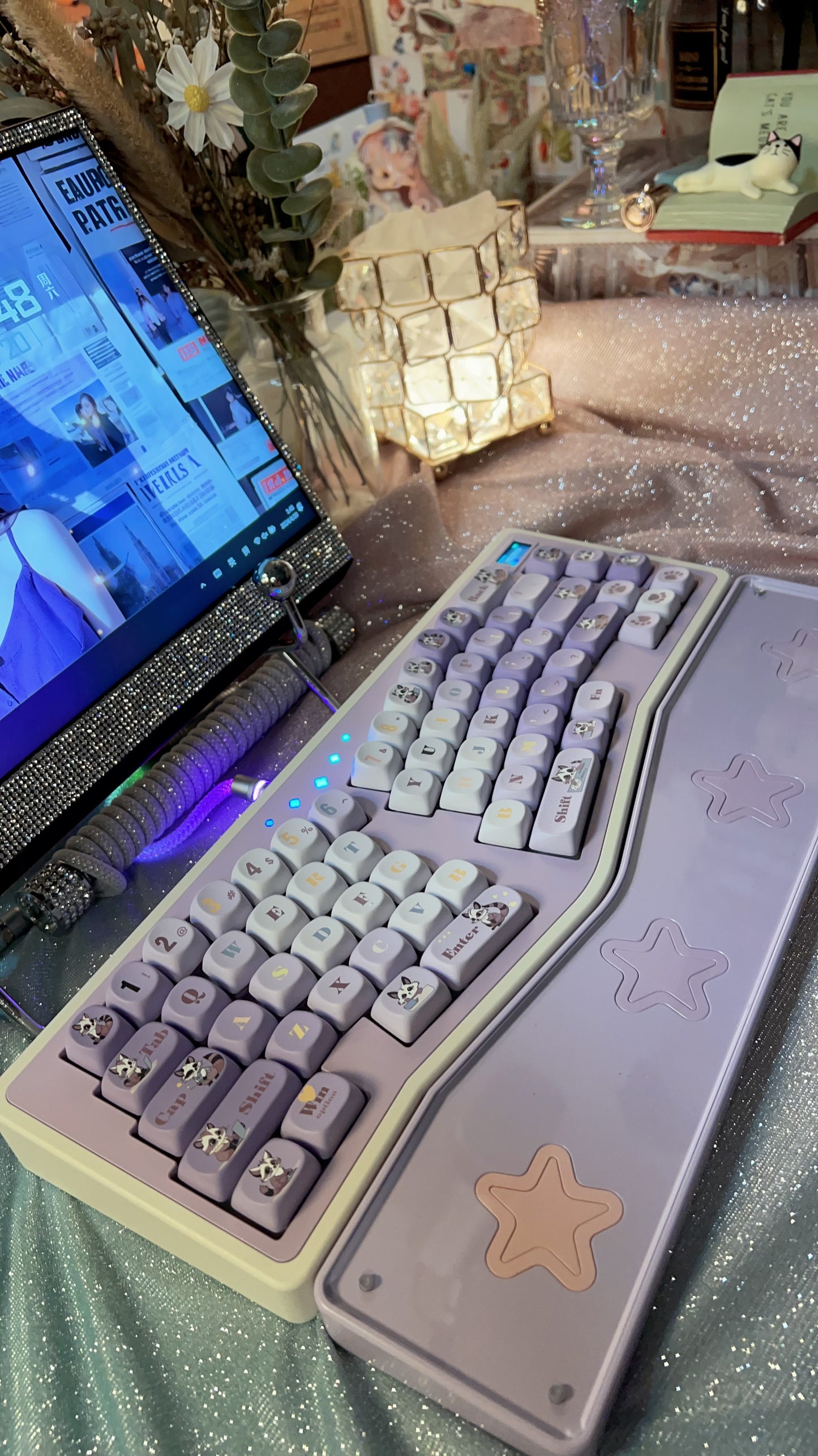 「Fully Assembled」Creamy Purple Gradient StarAlice Ergonomic Aluminum Customized Mechanical Keyboard