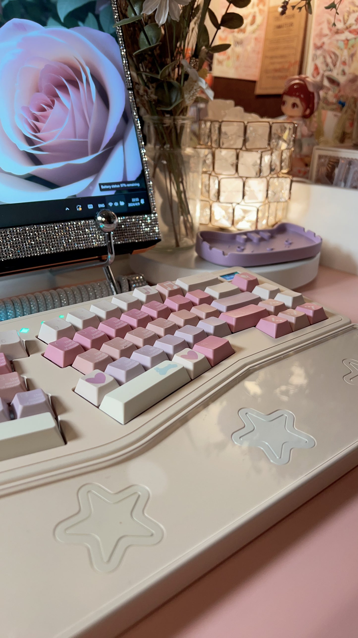 Sound of Music Pastel Pink Lilac Beige Cute Melody Notes Cherry Profile Customized Keycaps