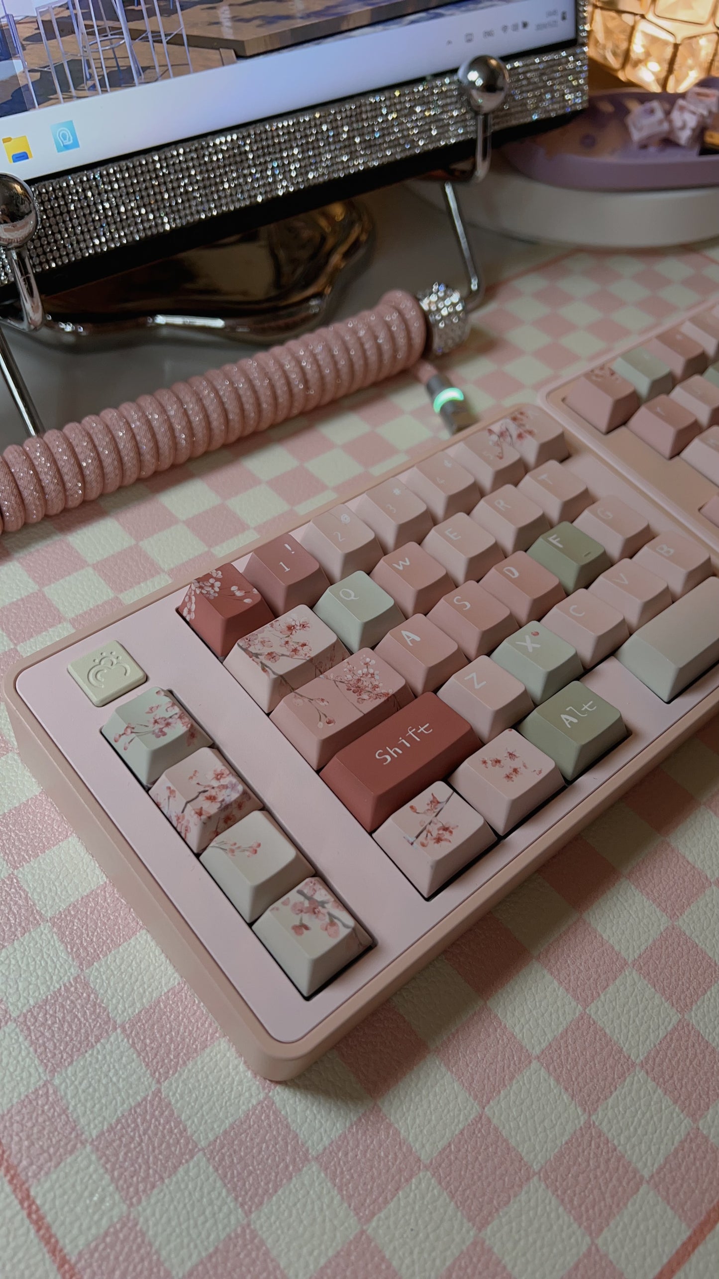 strawberryjam1986 diamond pink coiled mechanical keyboard cable set