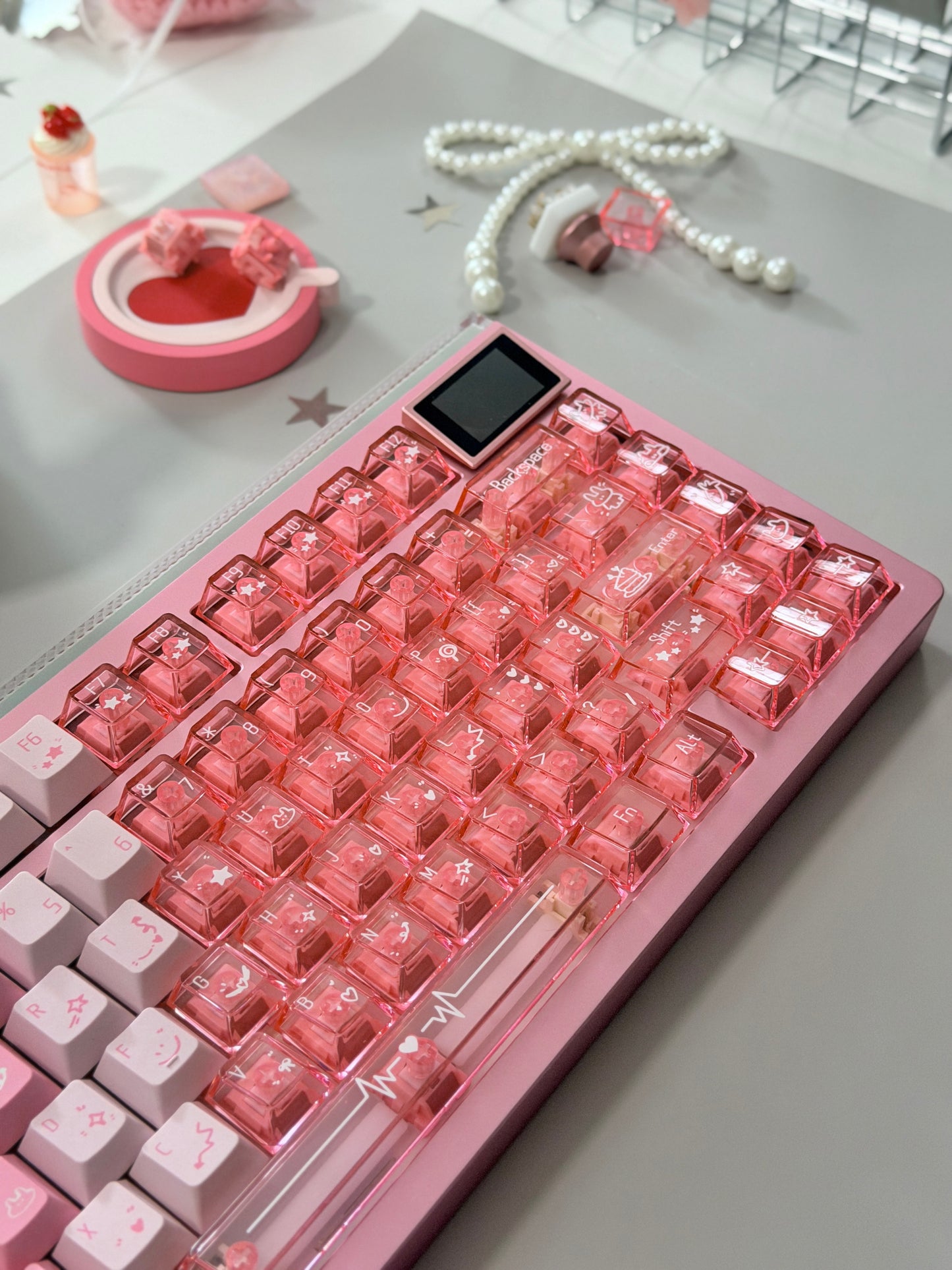 ONLY 1 Unboxing Clearance Anodized Pink GLOW75 DIY Kit &DuoChrome Keycaps & Silent Linear Switches