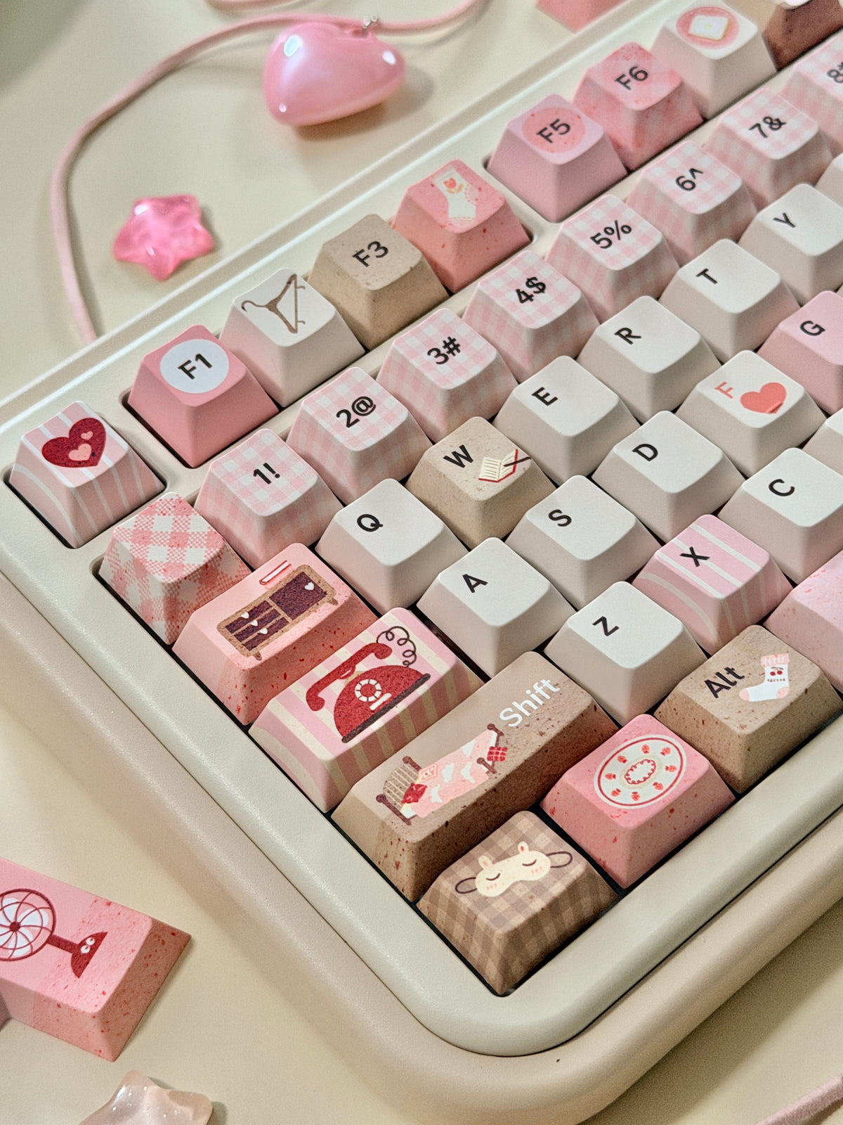 #0313 Sweet Home Strawberry Milk Café Keycaps – Kawaii Pink & Brown Dessert Theme Cute Custom Mechanical Keyboard Keycap Set
