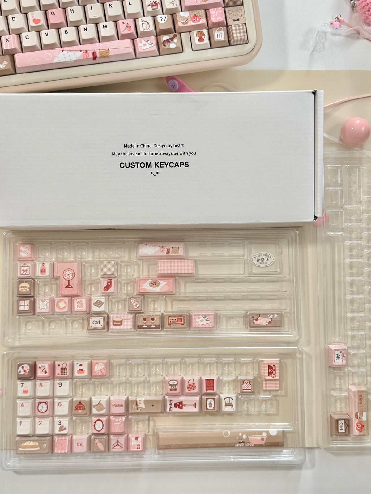 #0313 Sweet Home Strawberry Milk Café Keycaps – Kawaii Pink & Brown Dessert Theme Cute Custom Mechanical Keyboard Keycap Set