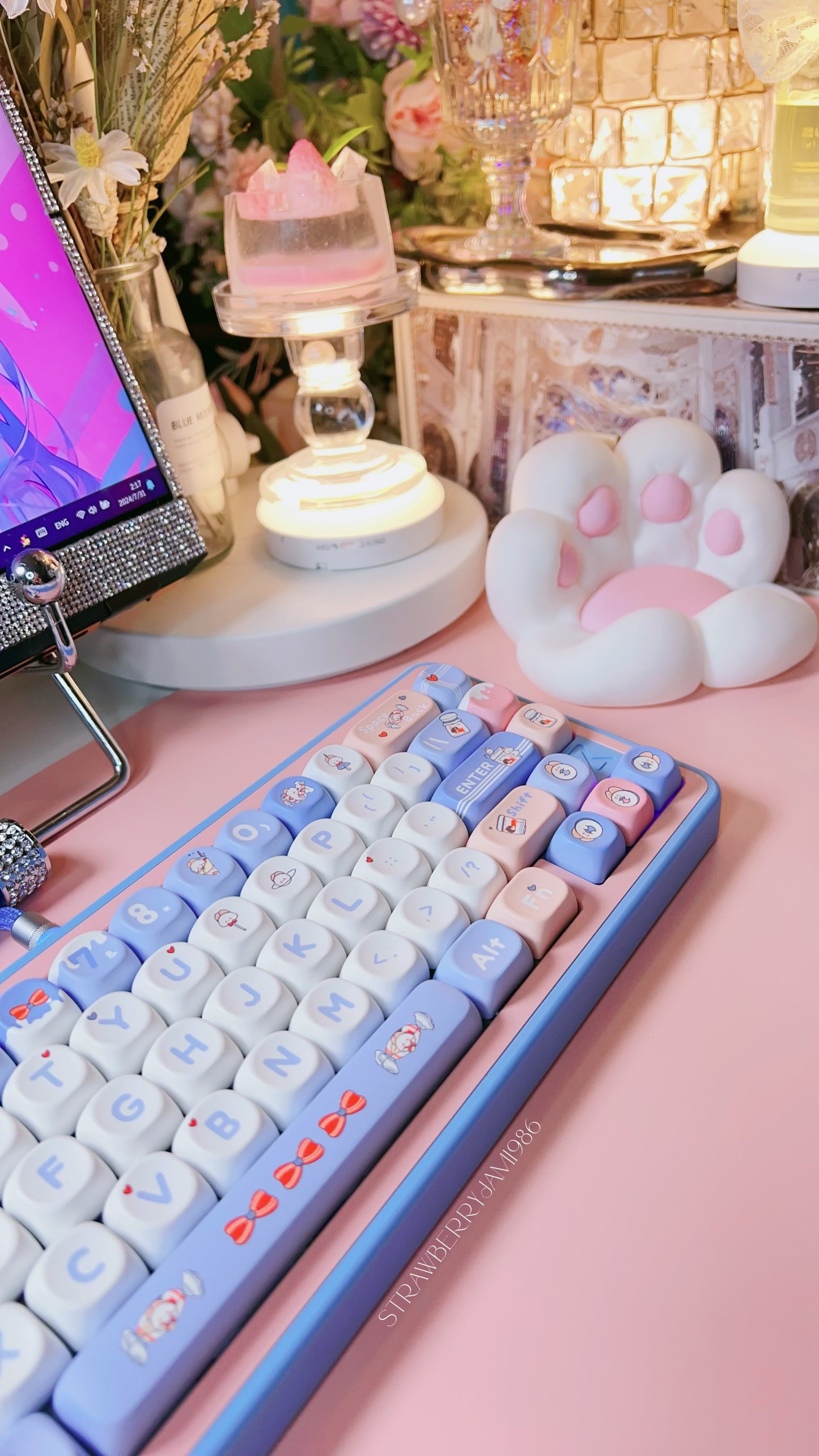 【Only 1 In-stock】Prebuilt BUFF65 Blue Pink Bunny Aluminum Customized Mechanical Keyboard