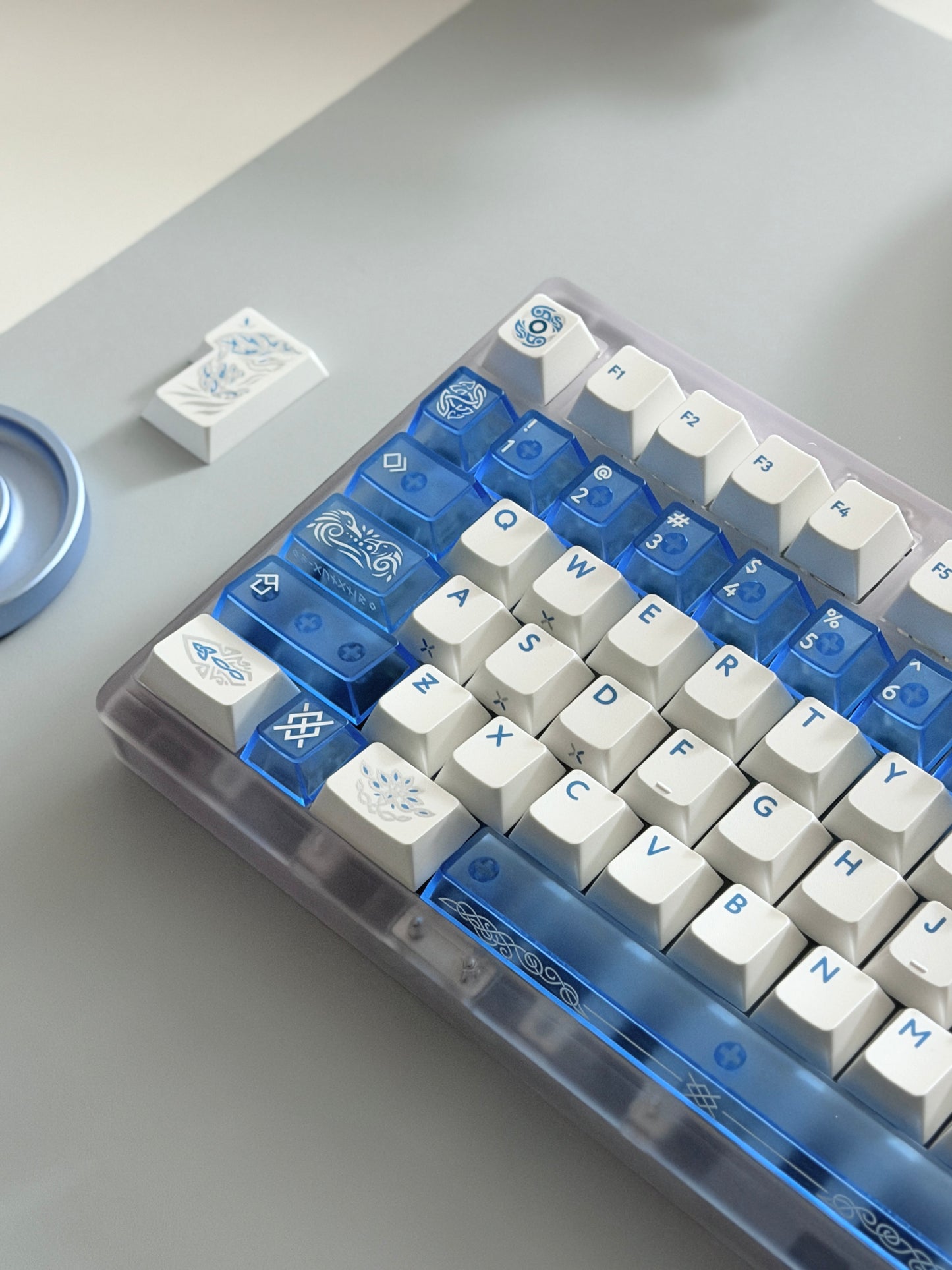 ONLY 1 Instock Prebuilt Custom Mechanical Keyboard ZOOM TKL DYNA Frosted Clear & XVX Eternity Keycaps & TTC Ice Silent Switch