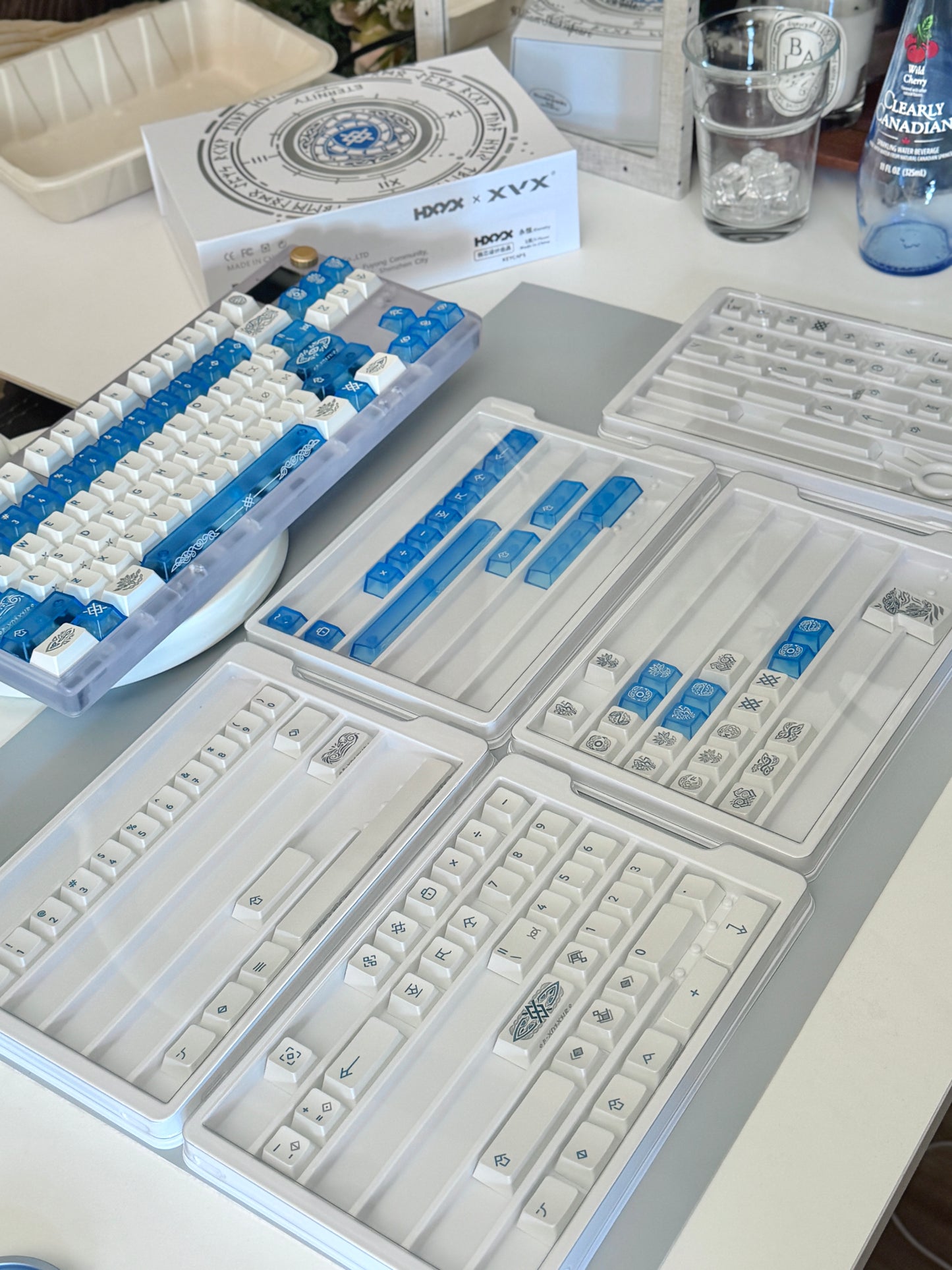 ONLY 1 Instock Prebuilt Custom Mechanical Keyboard ZOOM TKL DYNA Frosted Clear & XVX Eternity Keycaps & TTC Ice Silent Switch