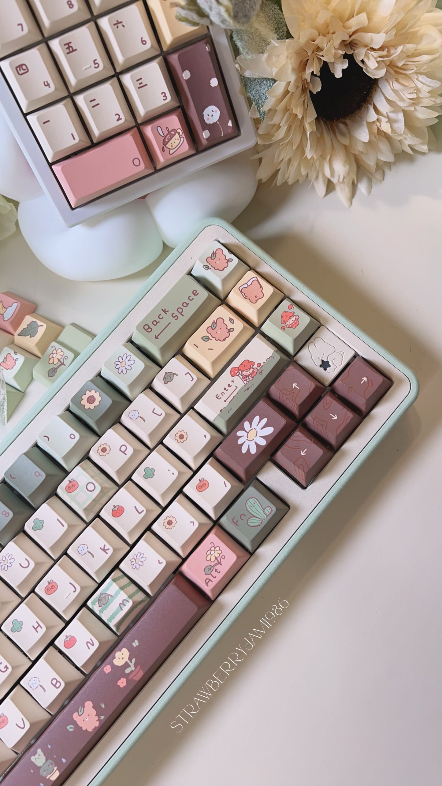 037 Pastel Green Bear Forest Keycap Cherry Profile 150 Keys