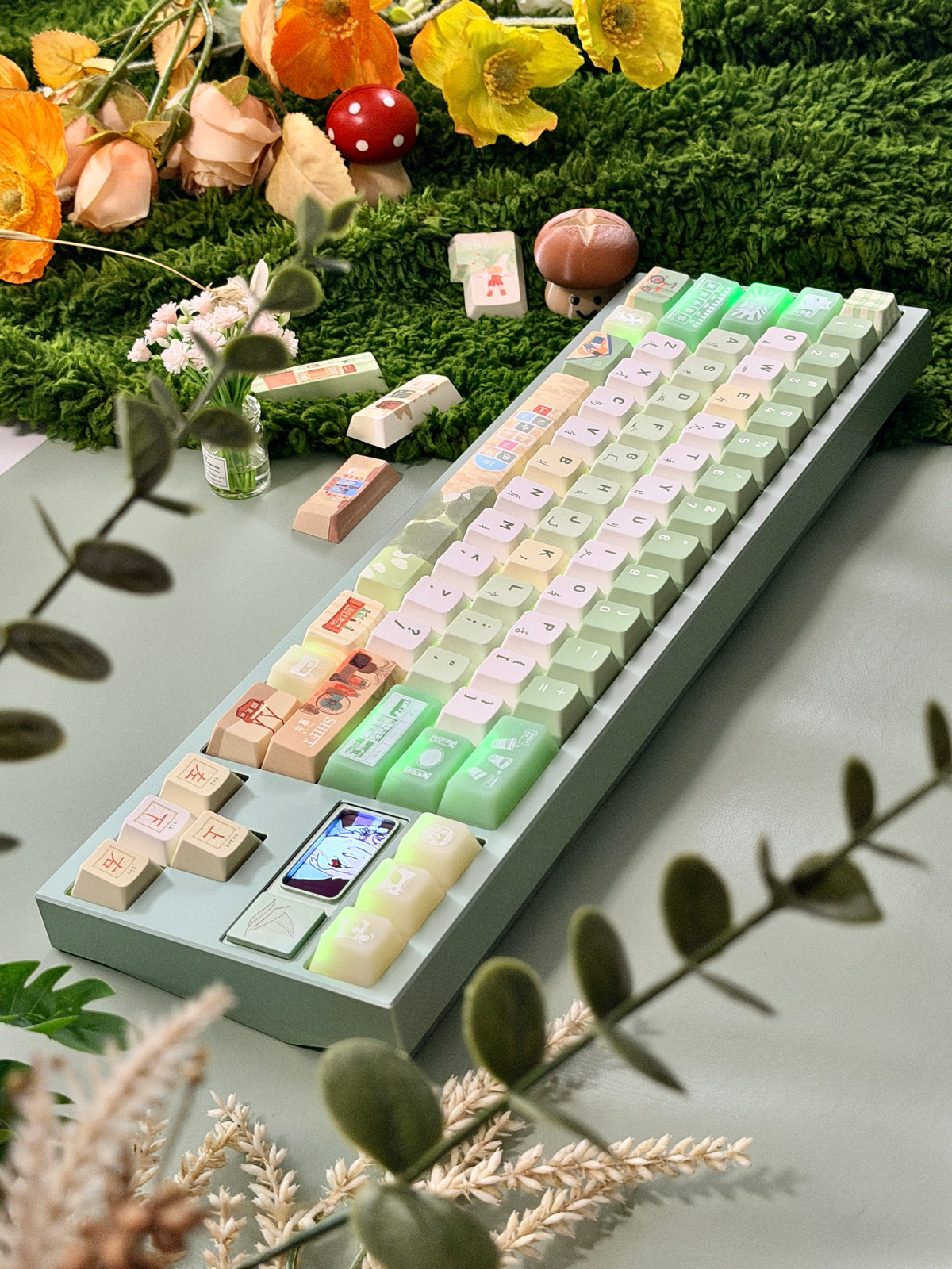 #0312 Time Machine Forest Garden Botanical Keycap Set – MoCoo Cute Green Custom Mechanical Keyboard Keycaps