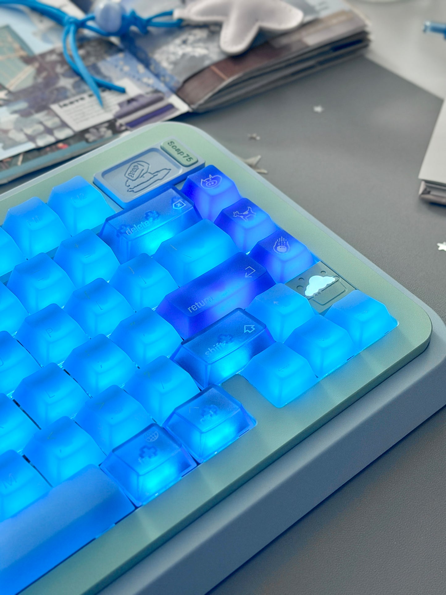 ONLY 1 Instock Prebuilt Aluminum Custom Mechanical Keyboard Blue Green Soap75 Wireless Set