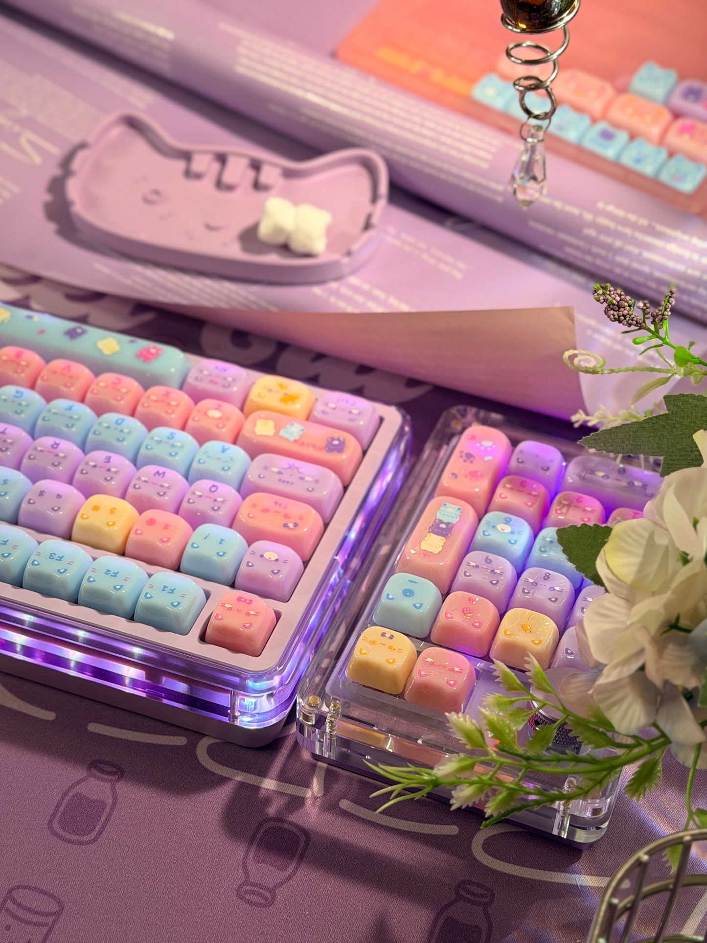 Unboxing Clearance ONLY 1 Instock Meow Pudding PC Keycap Set ➕KiiBOOM Breeze75 Purple Mechanical Keyboard ➕ Phantom 21 Number Pad