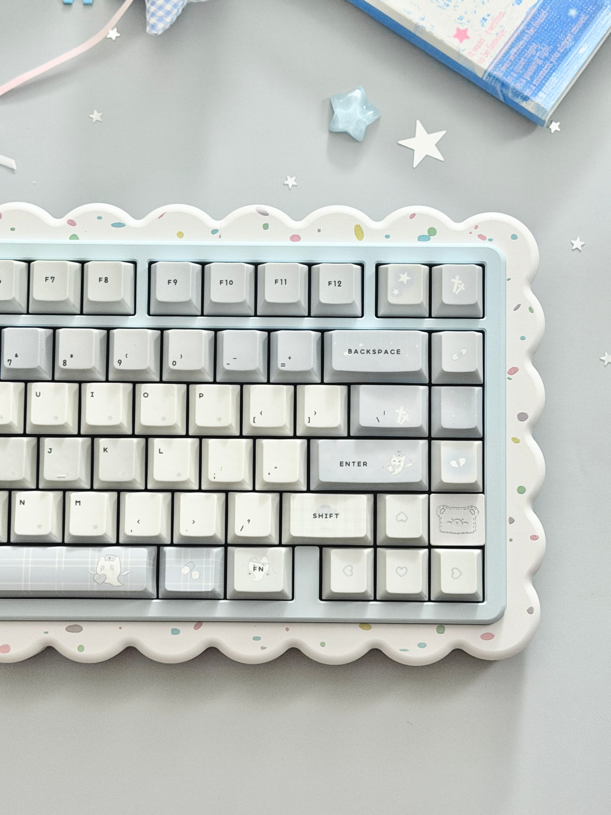PREORDER Prebuilt Aluminum Custom Mechanical Keyboard Cookies75 Blue White Sugar Set