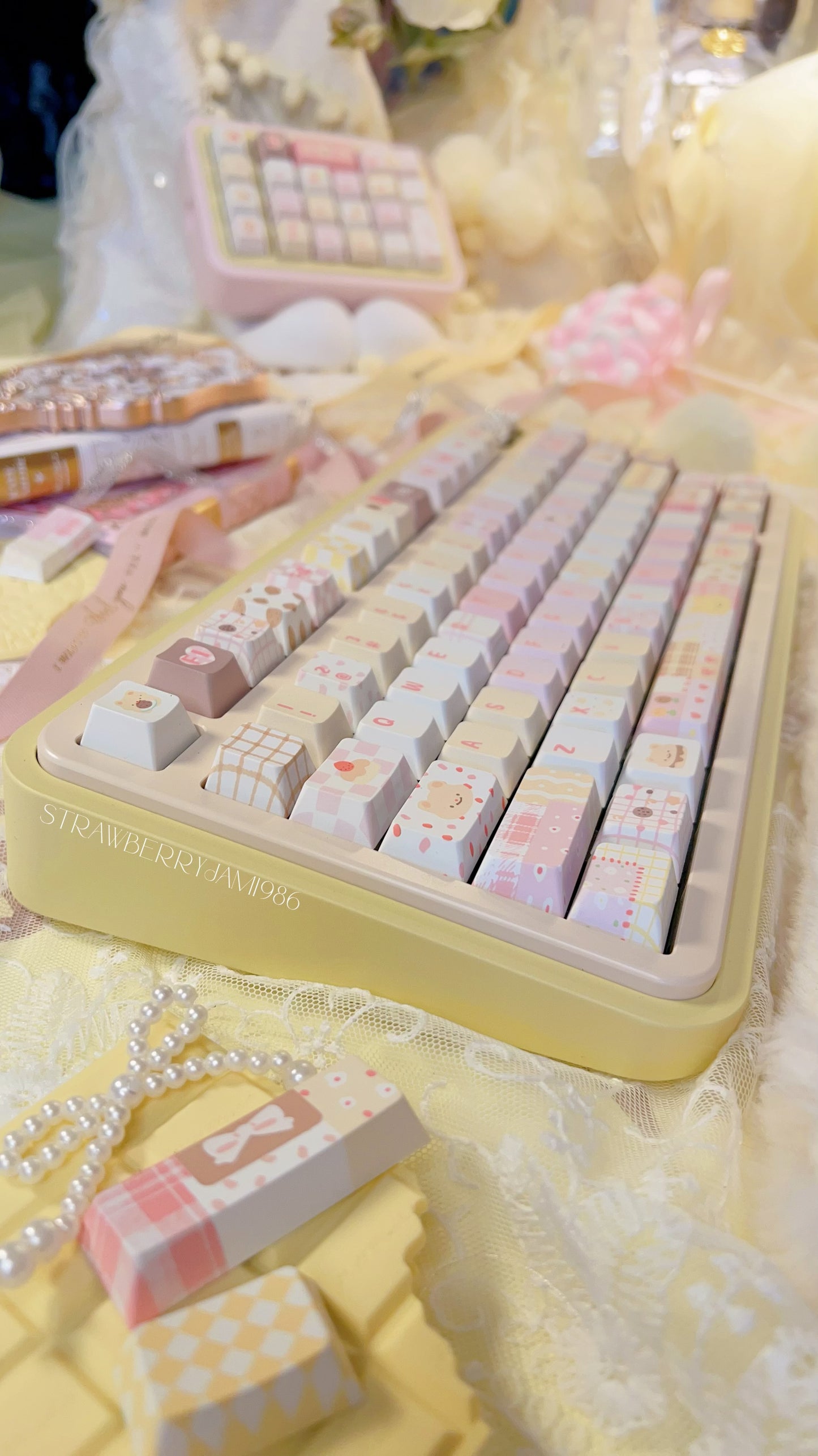 103 Butter Bear Pastel Yellow Pink Cute Keycap