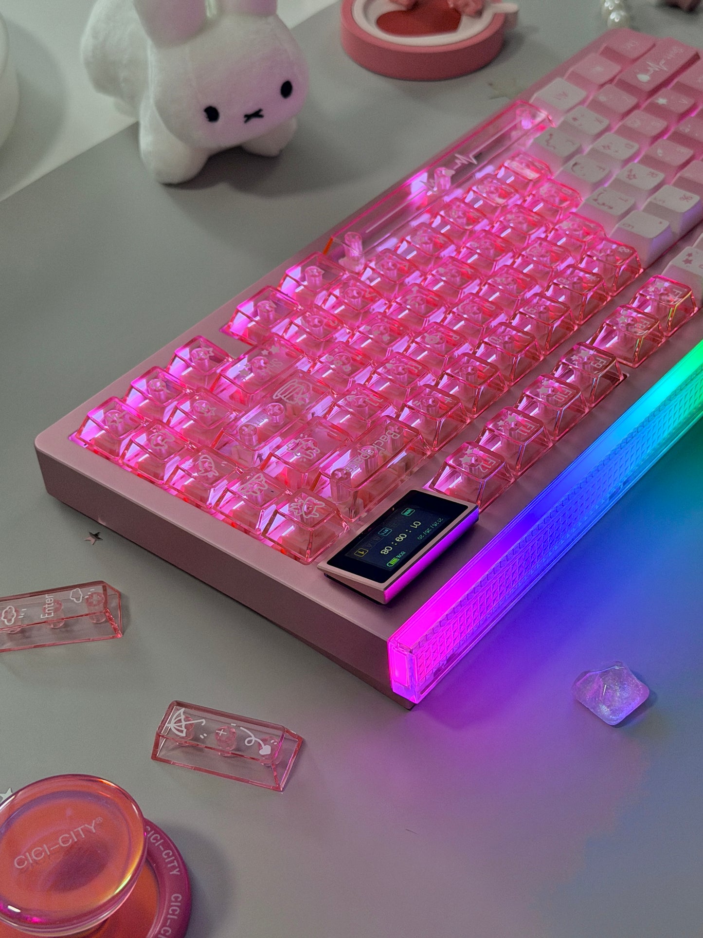 ONLY 1 Unboxing Clearance Anodized Pink GLOW75 DIY Kit &DuoChrome Keycaps & Silent Linear Switches