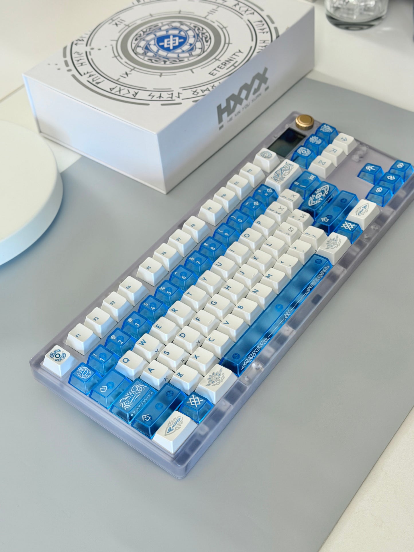 ONLY 1 Instock Prebuilt Custom Mechanical Keyboard ZOOM TKL DYNA Frosted Clear & XVX Eternity Keycaps & TTC Ice Silent Switch