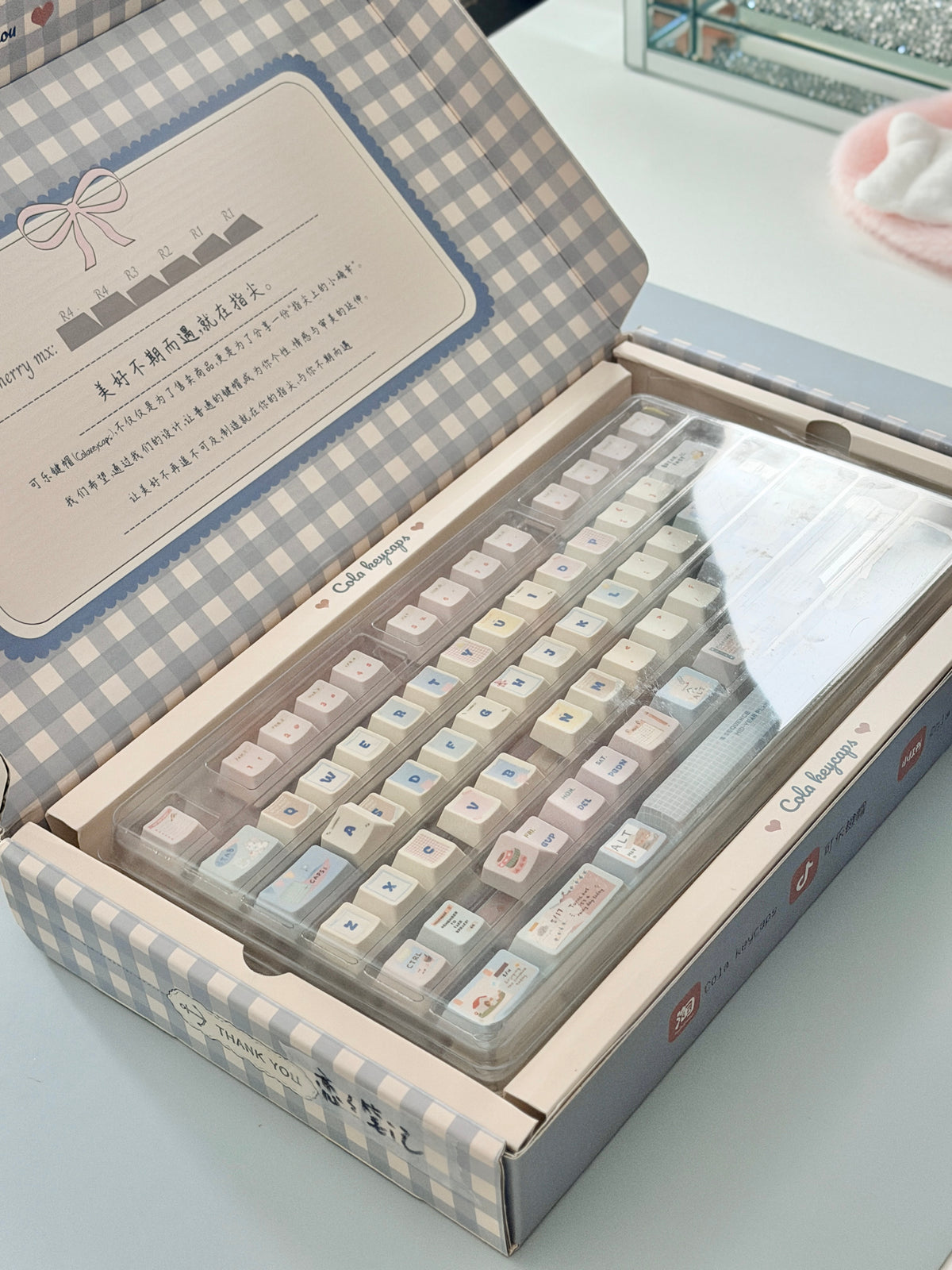 #0309 Love Journal Pastel Blue Creamy Aesthetic Keycaps Set | Cute Diary Theme Mechanical Keyboard Keycaps | Kawaii Office & Study Desk
