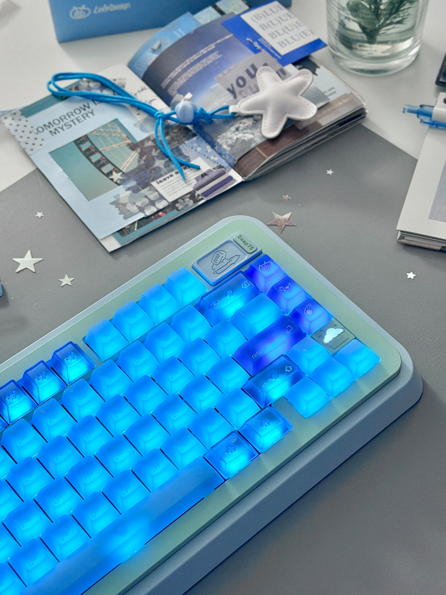 ONLY 1 Instock Prebuilt Aluminum Custom Mechanical Keyboard Blue Green Soap75 Wireless Set