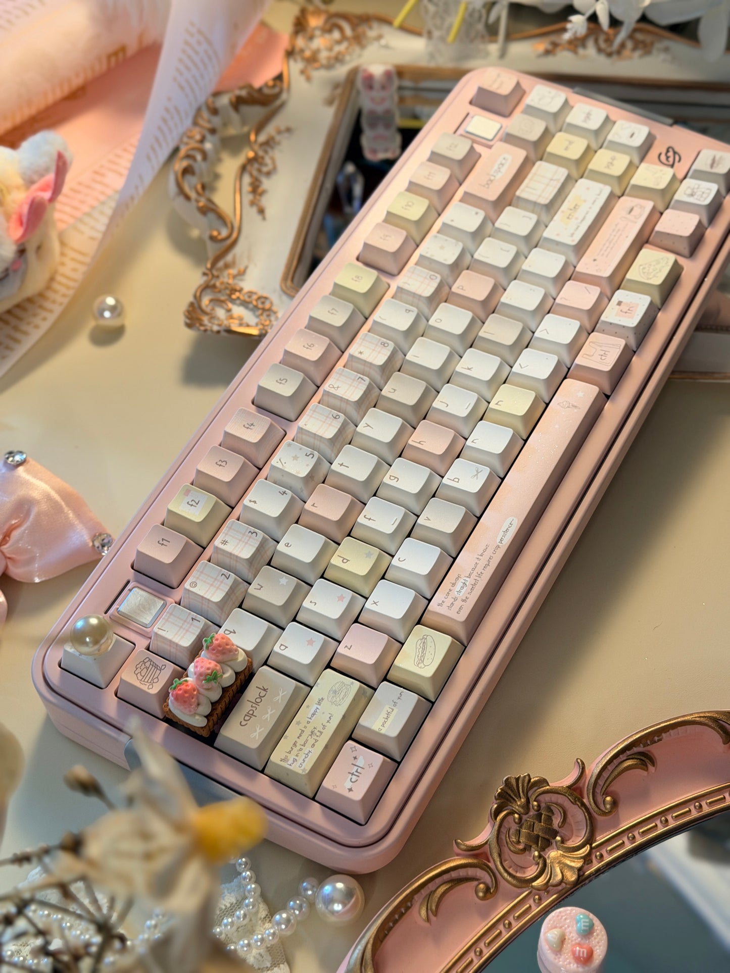 ONLY 1 Instock Prebuilt Aluminum Customized Mechanical Keyboard Bread75 Pale Pink Set