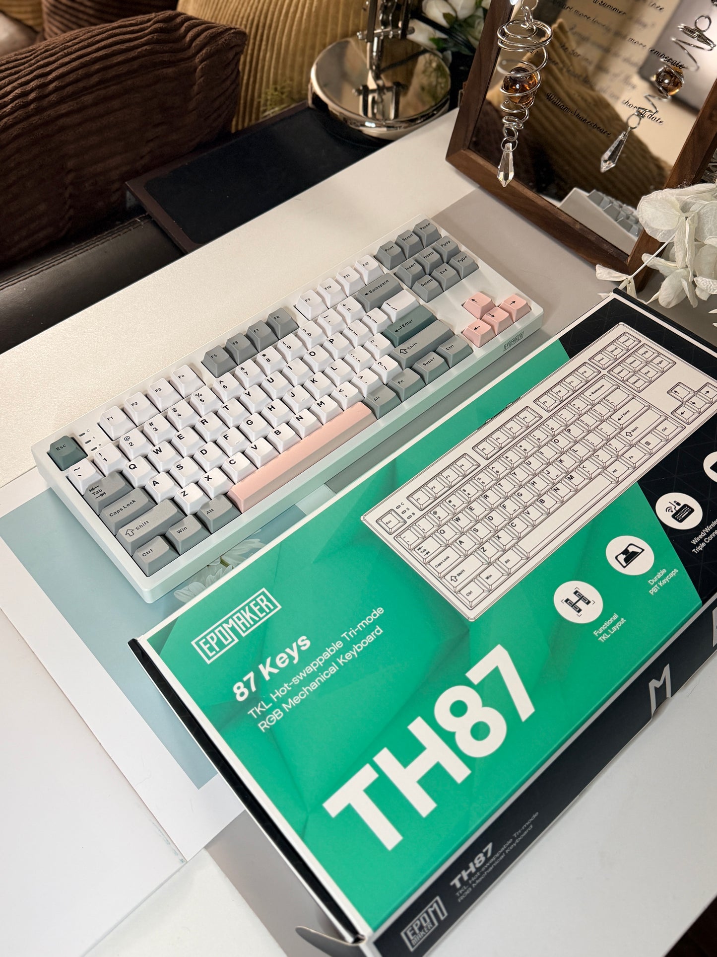 Unboxing Clearance EPOMAKER TH87 RGB Creamy Thock Mechanical Keyboard Sea Salt Silent Switch