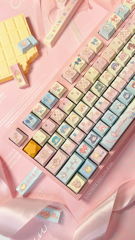 096 Sailor Moon Pastel Pink Yellow Blue Keycap Cherry Profile