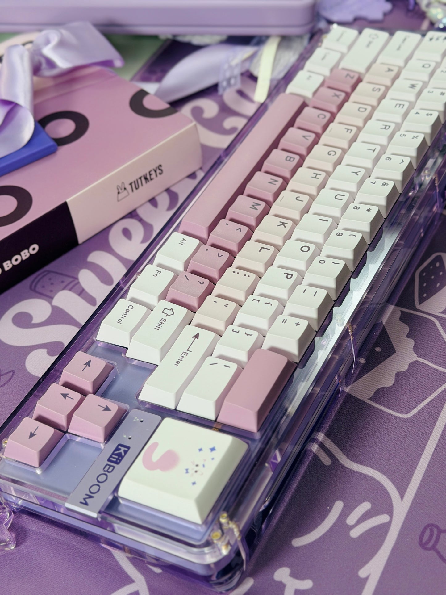 Unboxing For SALEs KiiBOOM Phantom 68 Purple Crystal Mechanical Keyboard + Taro Bobo Keycaps Alpha-A Set & Small Block