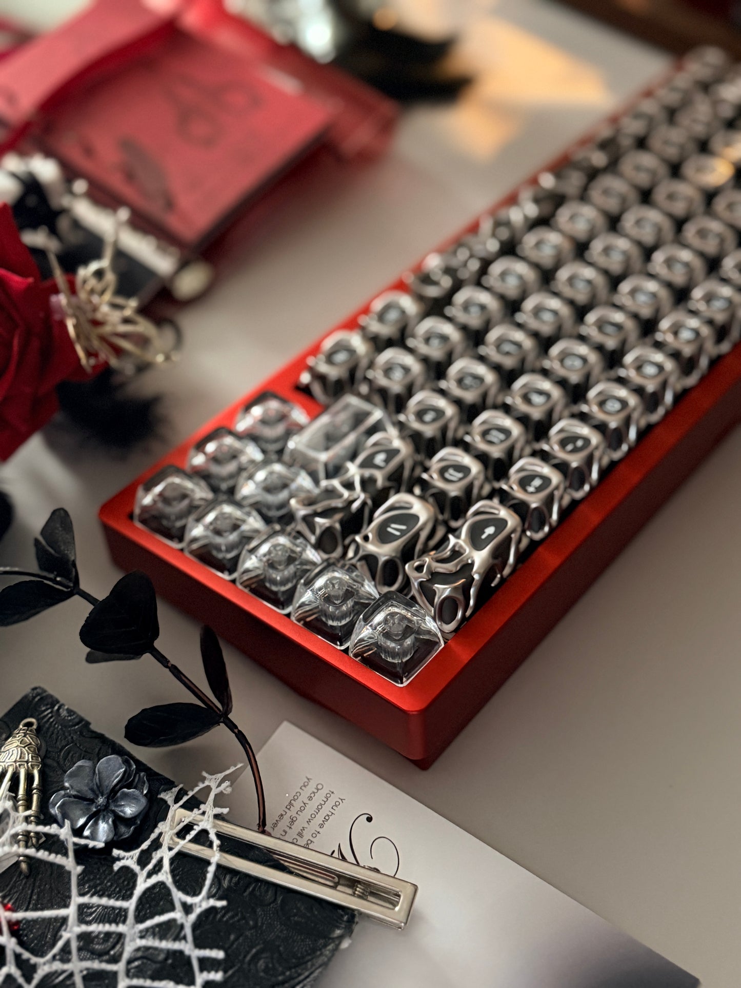Preorder Prebuilt Aluminum Custom Mechanical Keyboard Anordized Red Nut65 xvx Venom Metal-Texture Keycap & firstblood transparent Keycap set