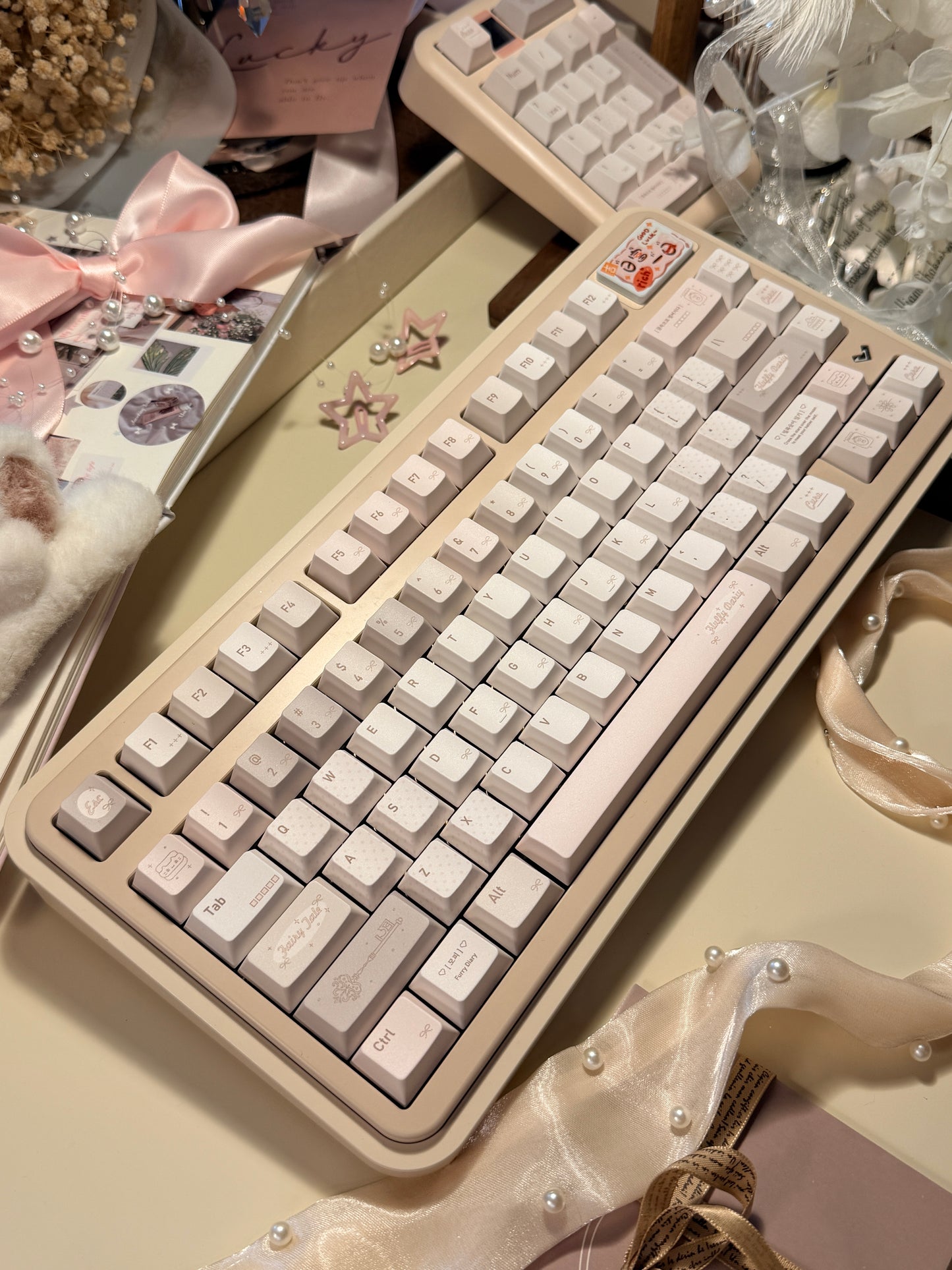 Preorder Prebuilt Aluminum Customized Mechanical Keyboard Rich75 Cream Beige Set（free number pad）
