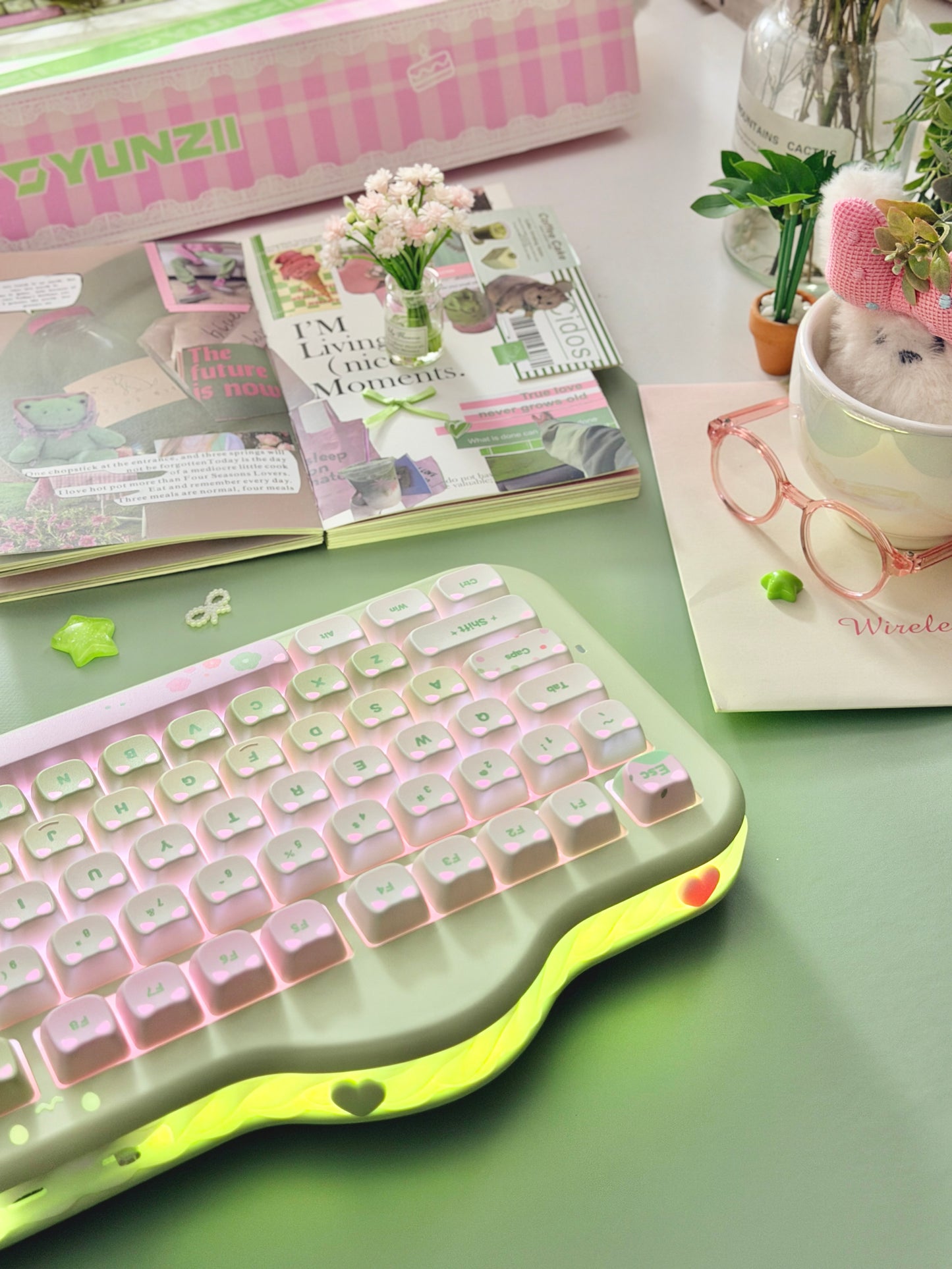 Unboxing Clearance ONLY 1 YUNZII C98 MAO Cake Kitten Wireless Mechanical Keyboard （preorder Green）