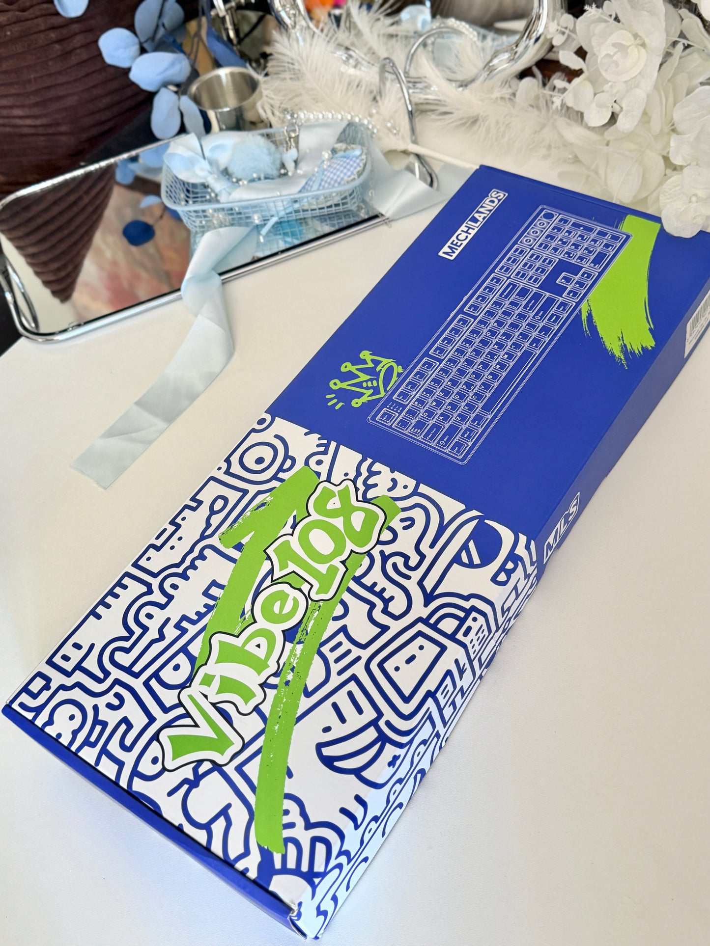 Unboxing For SALEs Mechlands Vibe108 Silent Switch Mechanical Keyboard White Blue