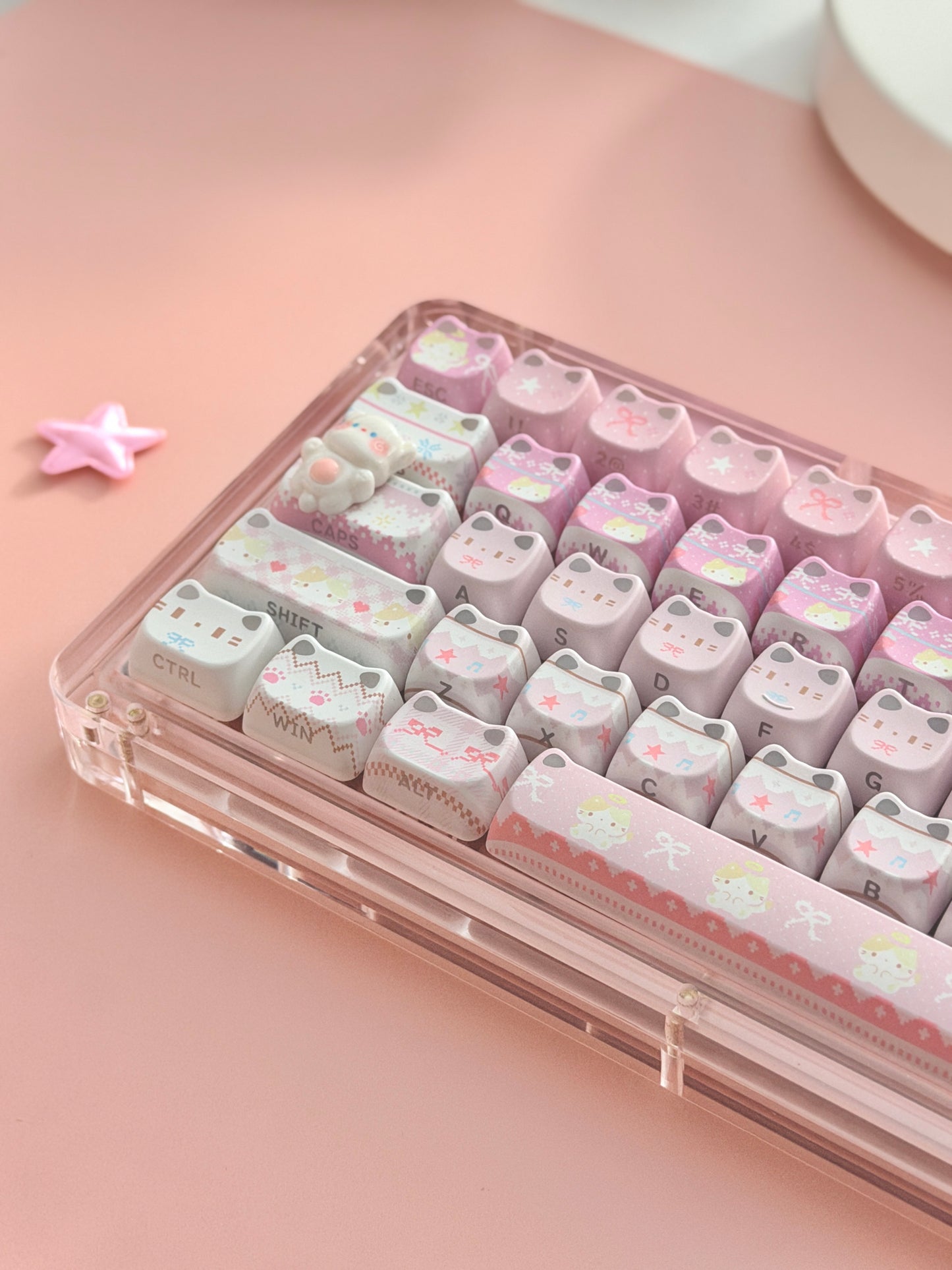 Unboxing Clearance ONLY 1 KiiBOOM Phantom 68 Pink Crystal Gasket-Mounted Mechanical Keyboard & KiiBOOM Pink Meow Keycap Set