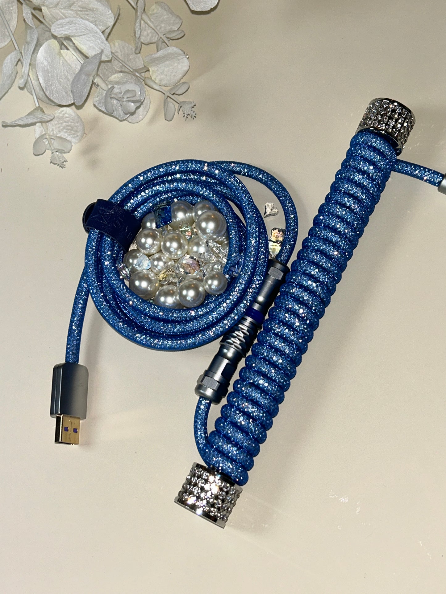 Blue Diamond Silver Keyboard Coiled Cable