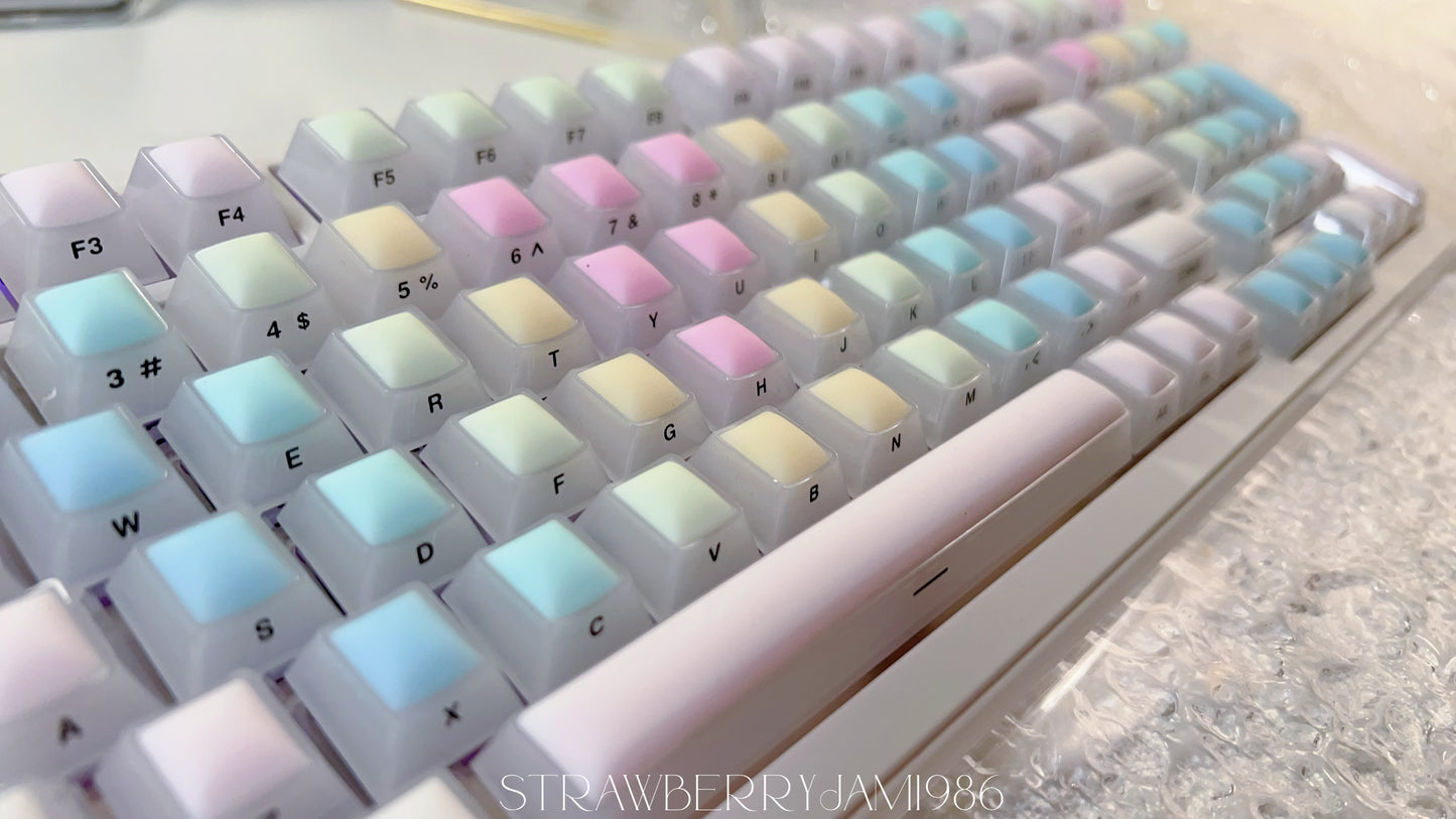 114 Rainbow Fudge Keycaps Fog Clear Silicone Material Soft Bounce Cute Keycaps Cherry Profile 124-key Side-print