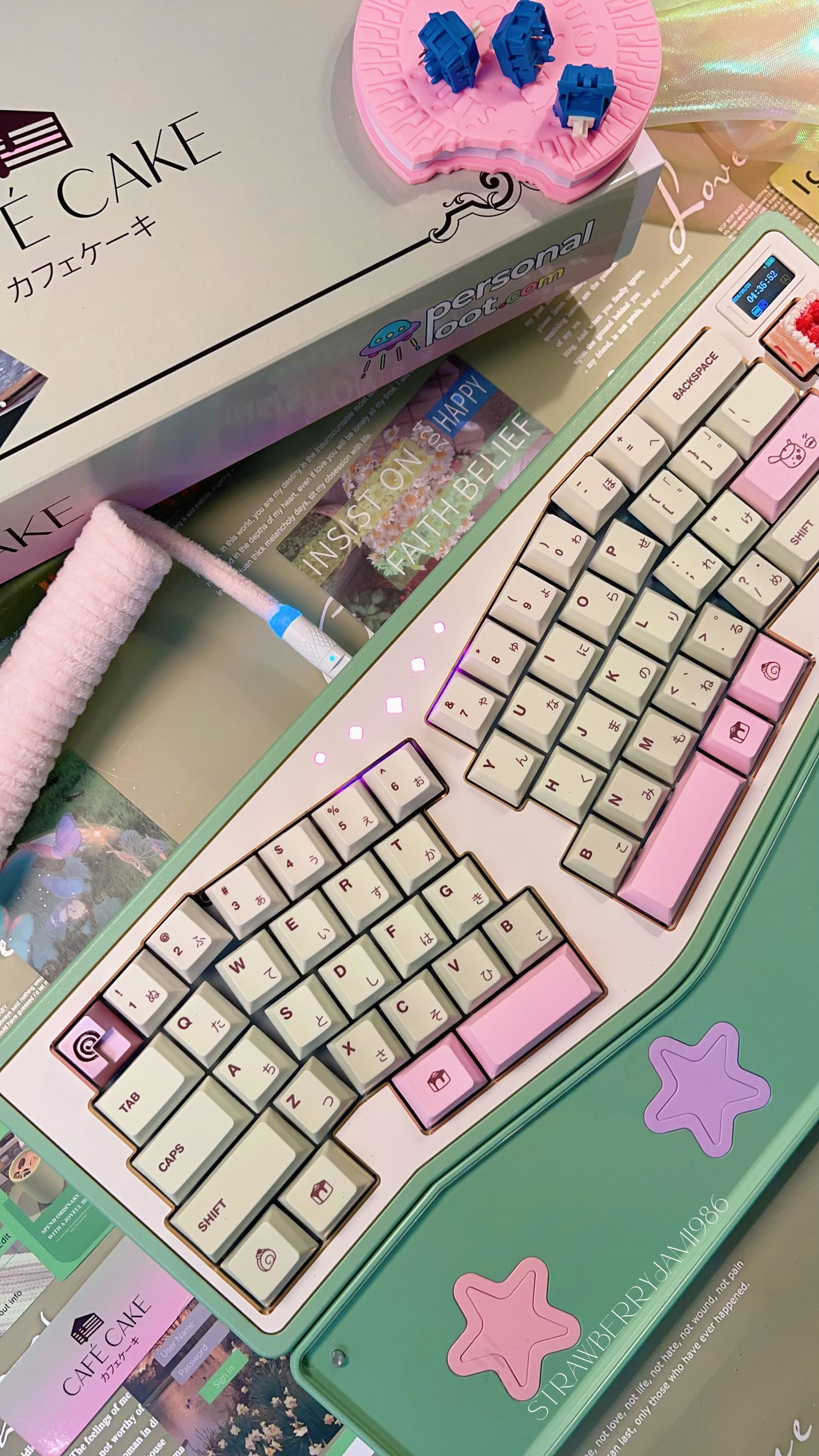 【Only 1 In-stock】Prebuilt StarAlice Ergonomic Green Pink Aluminum Customized Mechanical Keyboard with Wrist rest