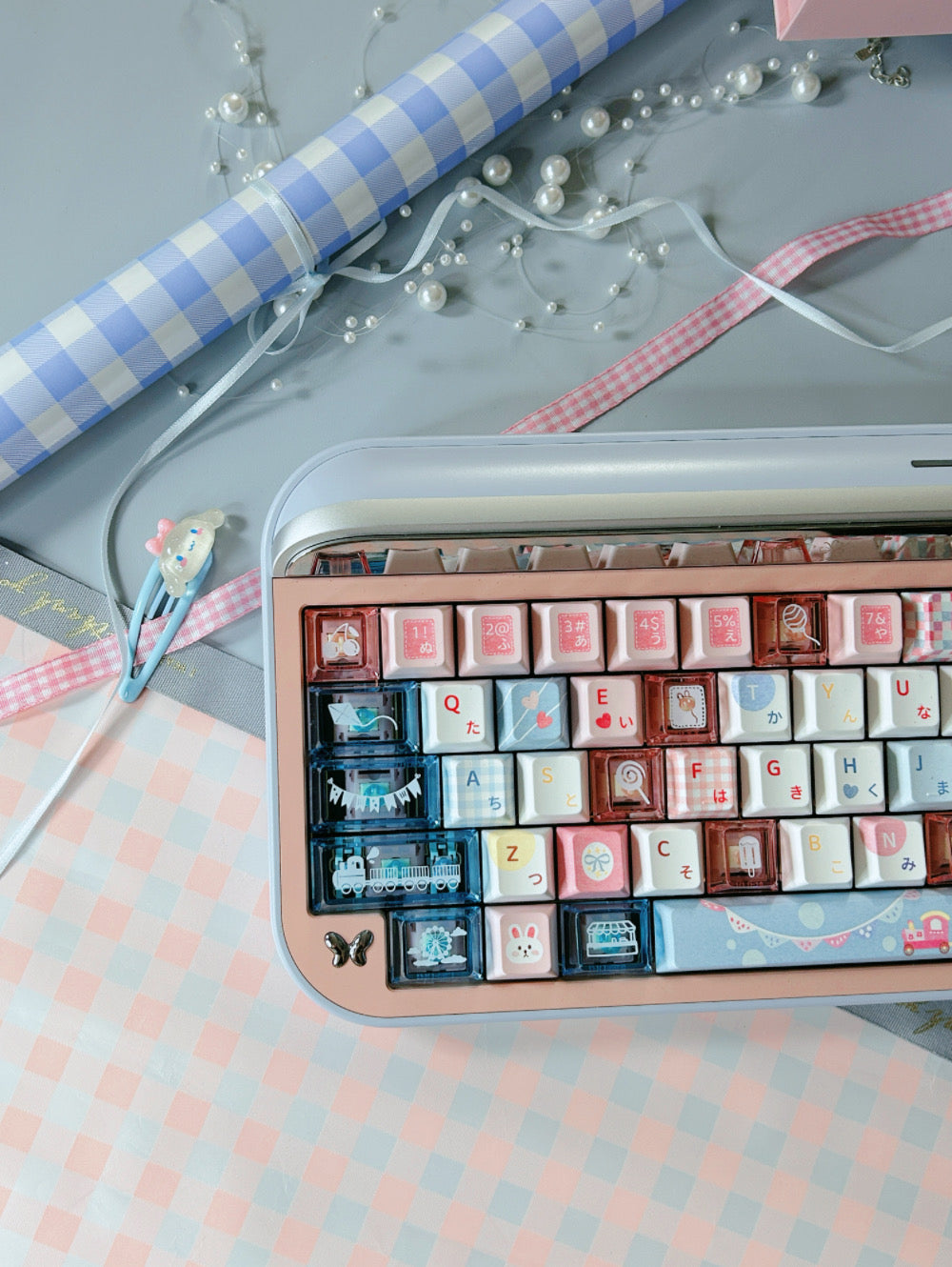 ONLY 1 Instock Prebuilt Aluminum Customized Mechanical Keyboard Targa65 Pink Blue Set（with switch & Keycap）