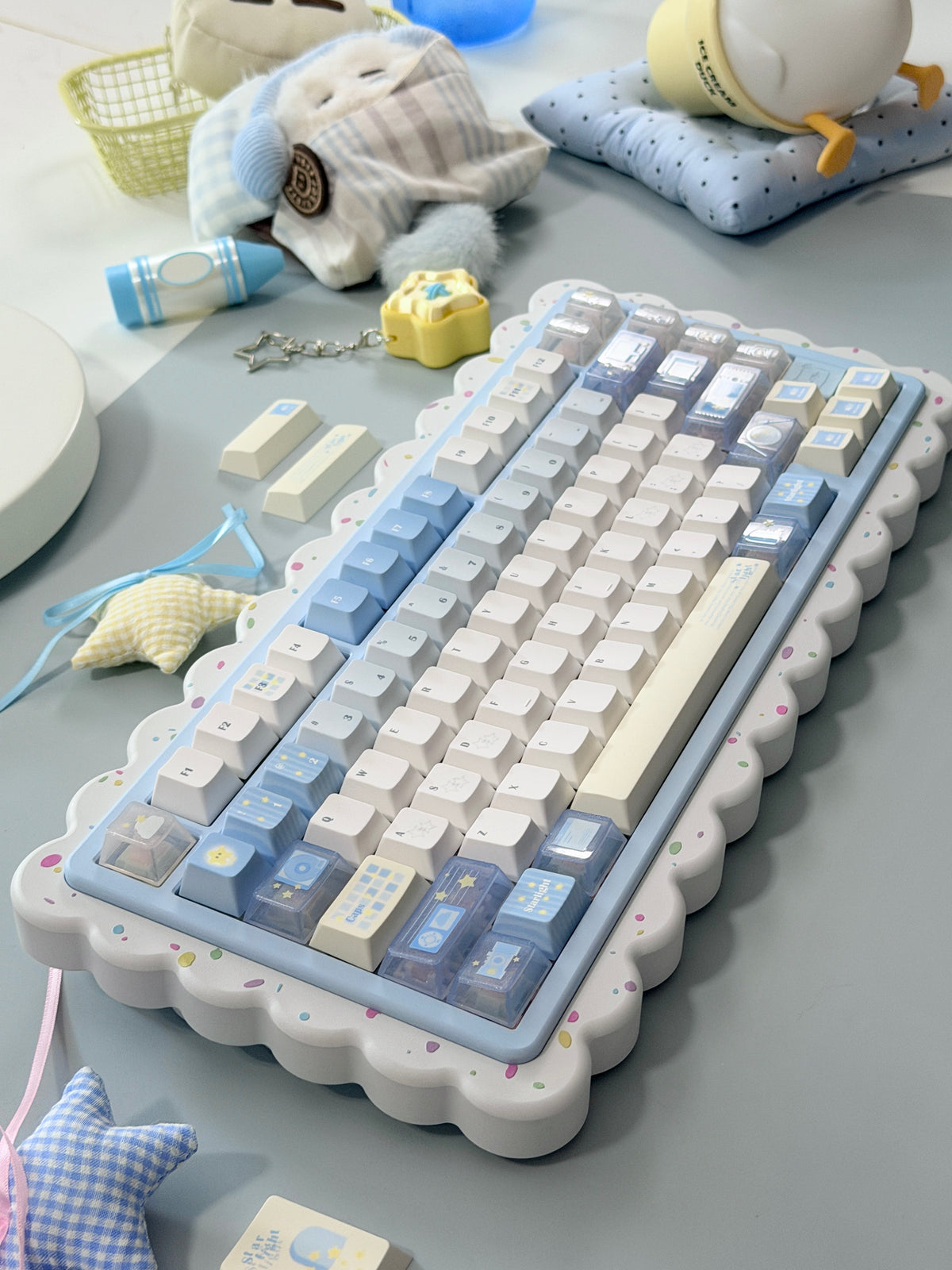 #0306 Little Starlight Keycaps | Cute Starry Sky PBT Keycap Set | Blue & White Kawaii Mechanical Keyboard Keycaps Designed By Doki Lab