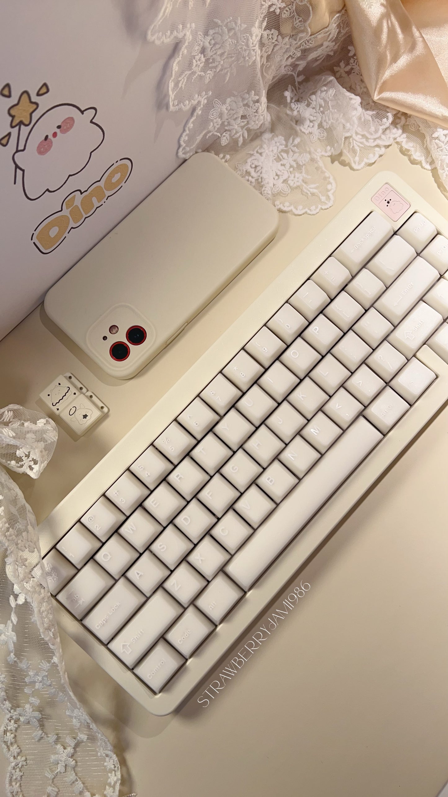 PREORDER Prebuilt Dino65 Cream Thock White Aluminum Customized Mechanical Keyboard