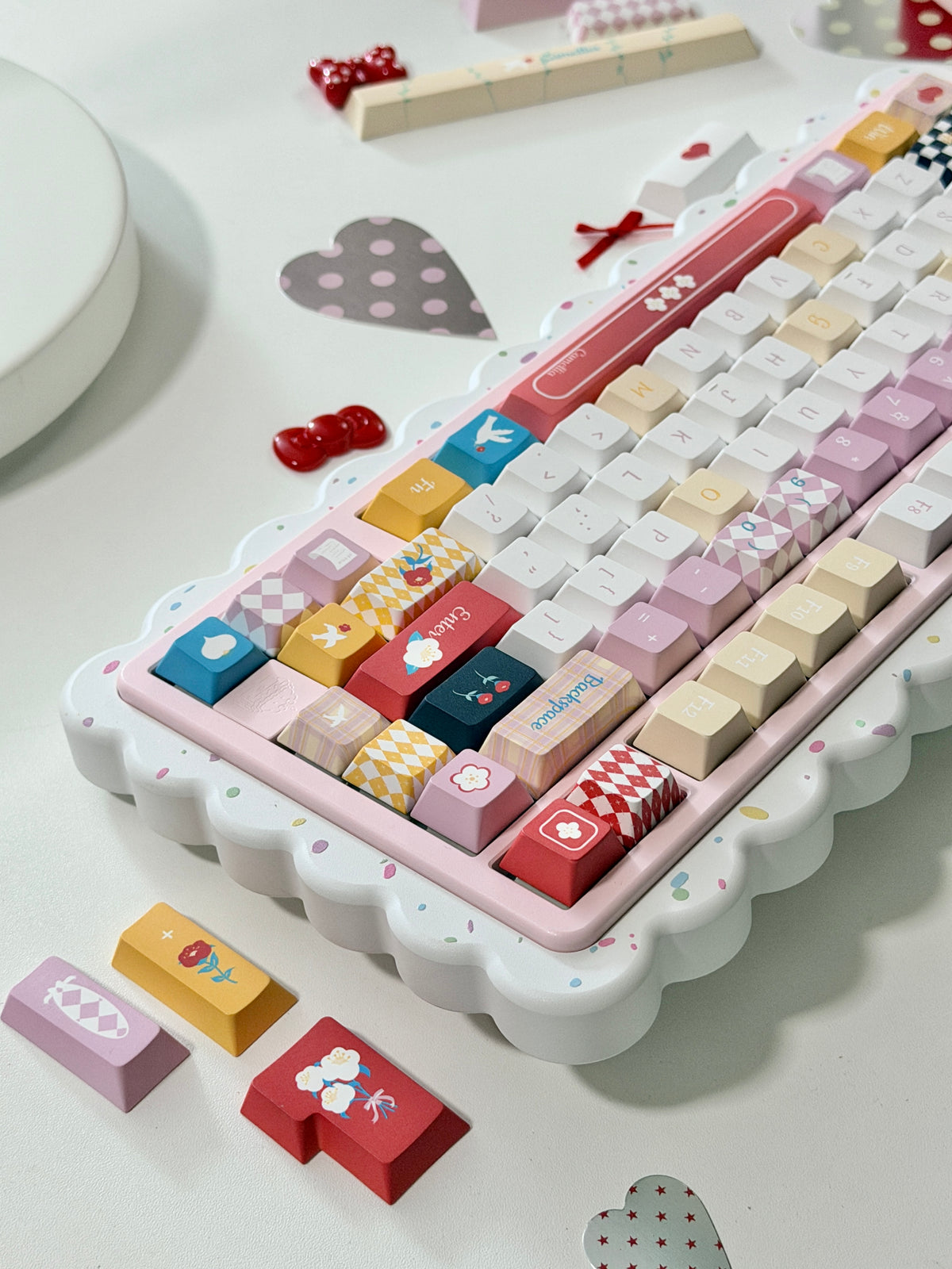 #0316 One Star Sweet Cake Party Keycaps – Pastel Pink Dessert Theme Cute Kawaii Mechanical Keyboard Keycap Set
