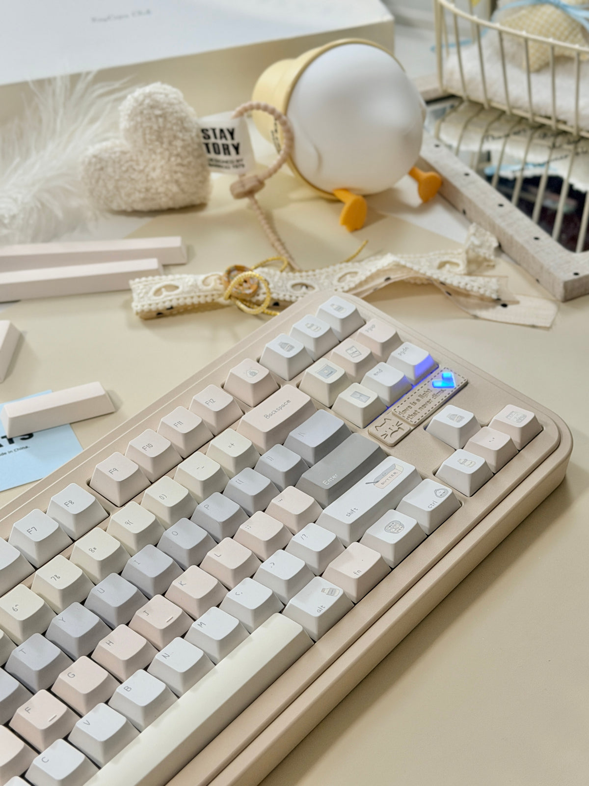 #0315 Tbcats Pastel Cream & Misty Blue Cute Keycap Set | Soft Aesthetic Mechanical Keyboard Keycaps | Kawaii Minimalist Custom Keycaps