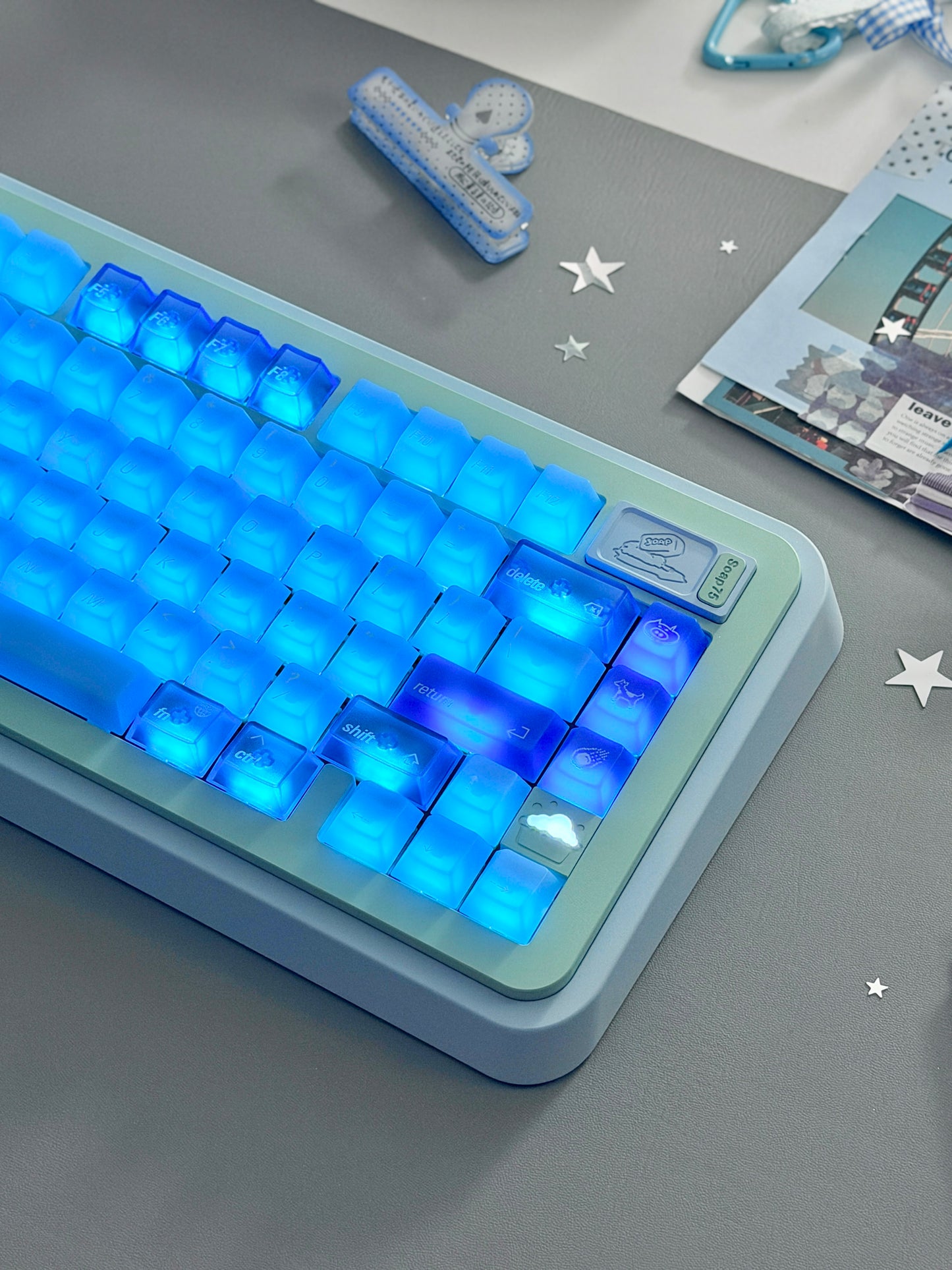 ONLY 1 Instock Prebuilt Aluminum Custom Mechanical Keyboard Blue Green Soap75 Wireless Set