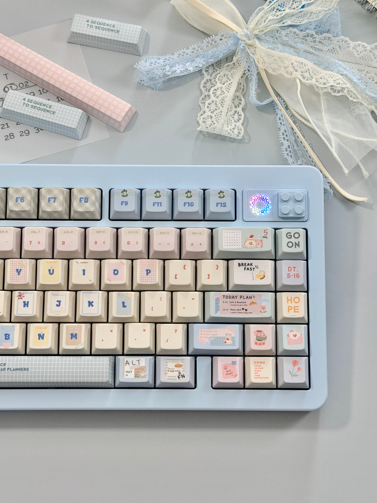 #0309 Love Journal Pastel Blue Creamy Aesthetic Keycaps Set | Cute Diary Theme Mechanical Keyboard Keycaps | Kawaii Office & Study Desk