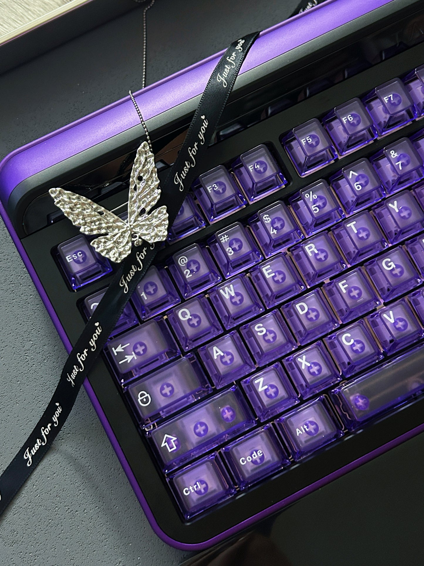 ONLY 1 Instock Prebuilt Aluminum Customized Mechanical Keyboard Targa98 Black Purple Set（not including artisan and shooting decoration）