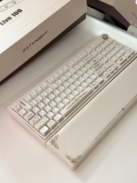 Unboxing Clearance ONLY 1 Instock velocifiretech Bat Knight Live100 Mechanical Keyboard- White Gold With Wristrest