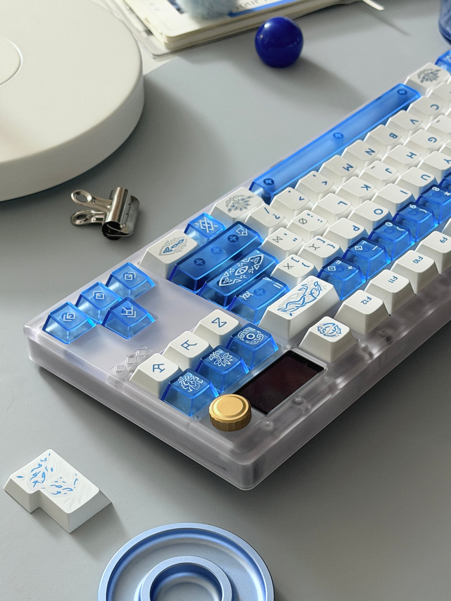 ONLY 1 Instock Prebuilt Custom Mechanical Keyboard ZOOM TKL DYNA Frosted Clear & XVX Eternity Keycaps & TTC Ice Silent Switch