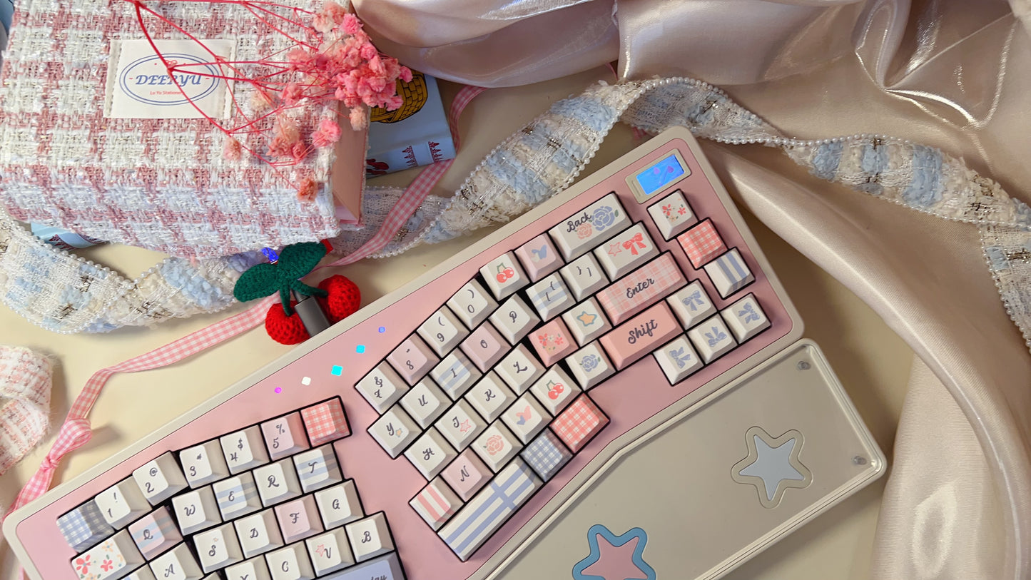 043 Pastel Pink Blue Grids Garden Keycap Cherry/ MOA Profile 152 keys BeeFun design