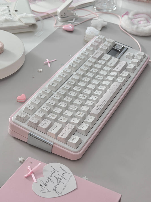 ONLY 1 Instock Prebuilt Aluminum Custom Mechanical Keyboard Bread80 Wireless Pale Pink & White Set