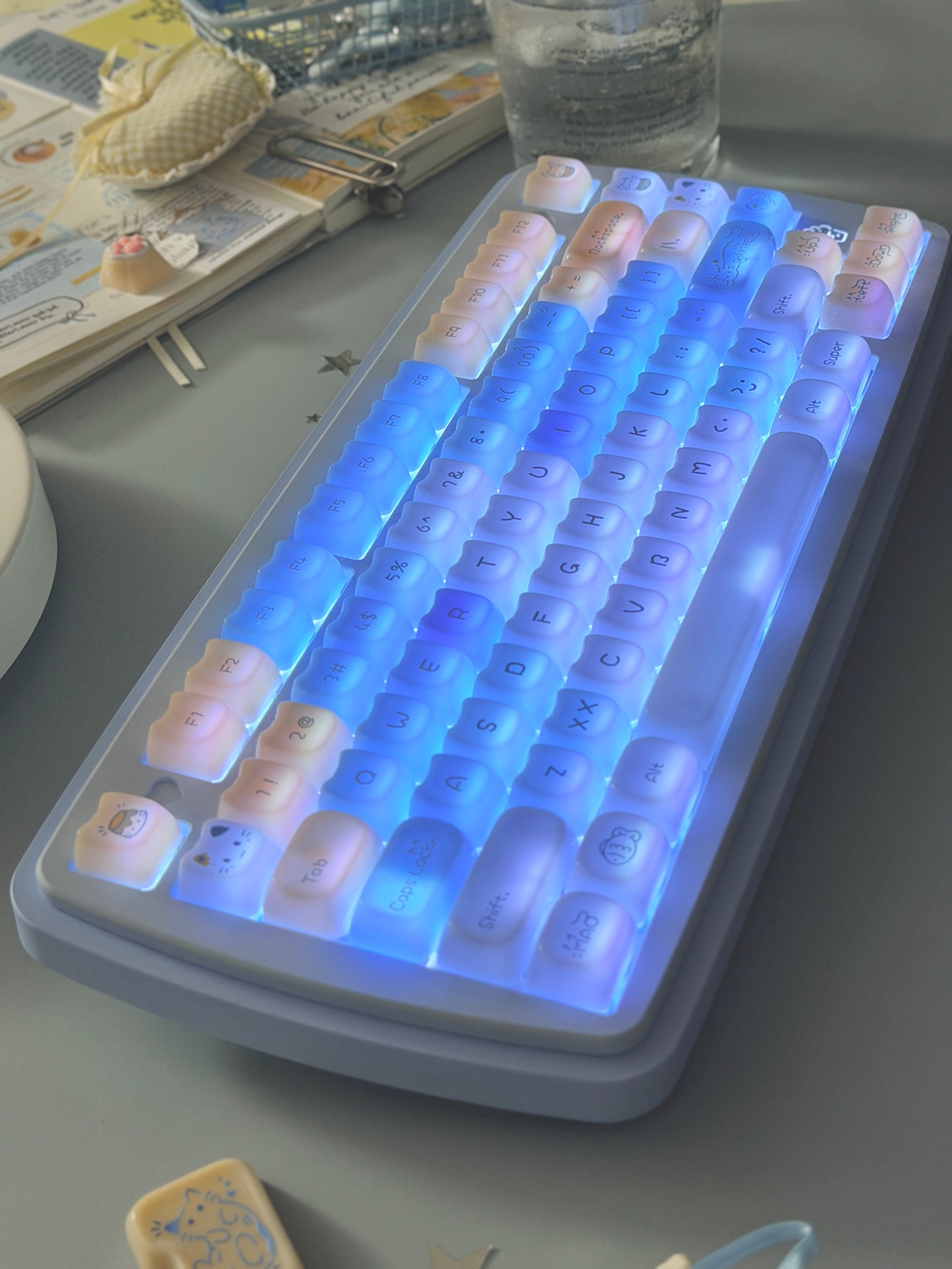 ONLY 1 Instock Prebuilt Aluminum Custom Mechanical Keyboard Yummy75 Blue Set