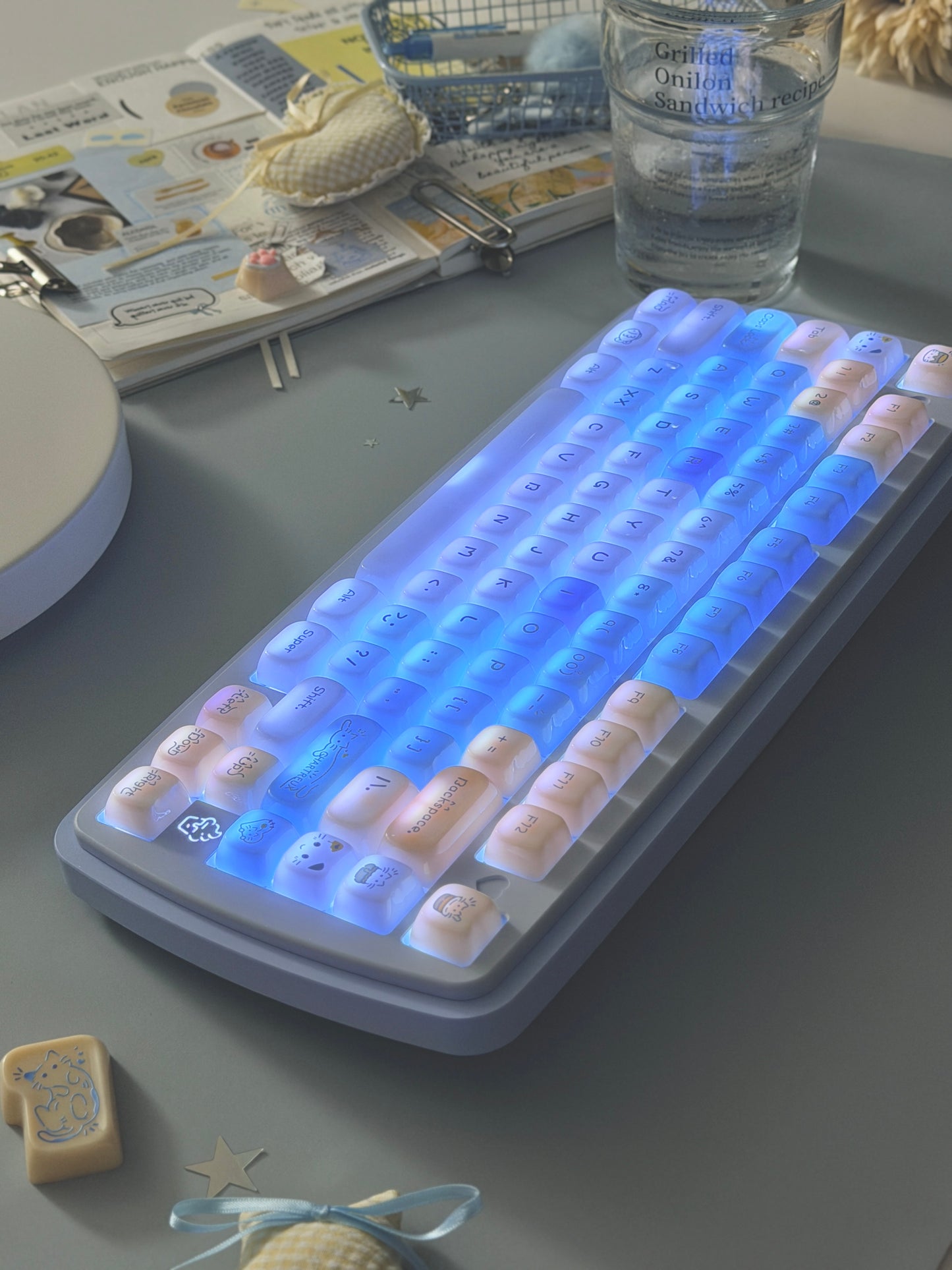 ONLY 1 Instock Prebuilt Aluminum Custom Mechanical Keyboard Yummy75 Blue Set