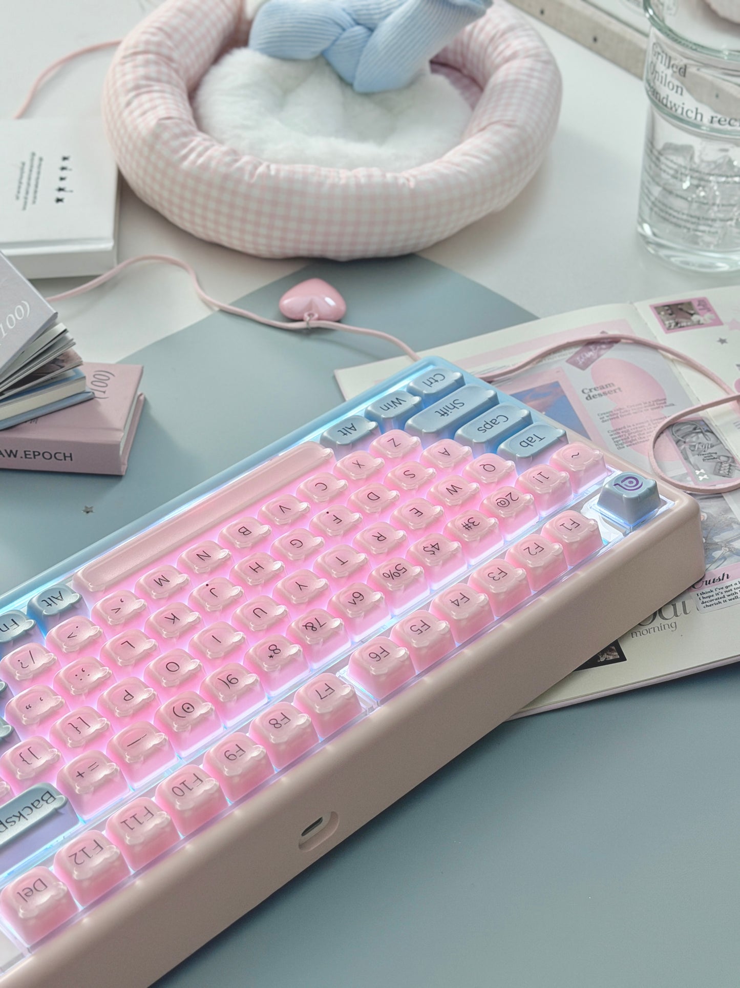 Unboxing Sample For Sales ONLY 1 Instock ainbell base99 pale pink Blue Bear RGB Backlit wireless mechanical keyboard